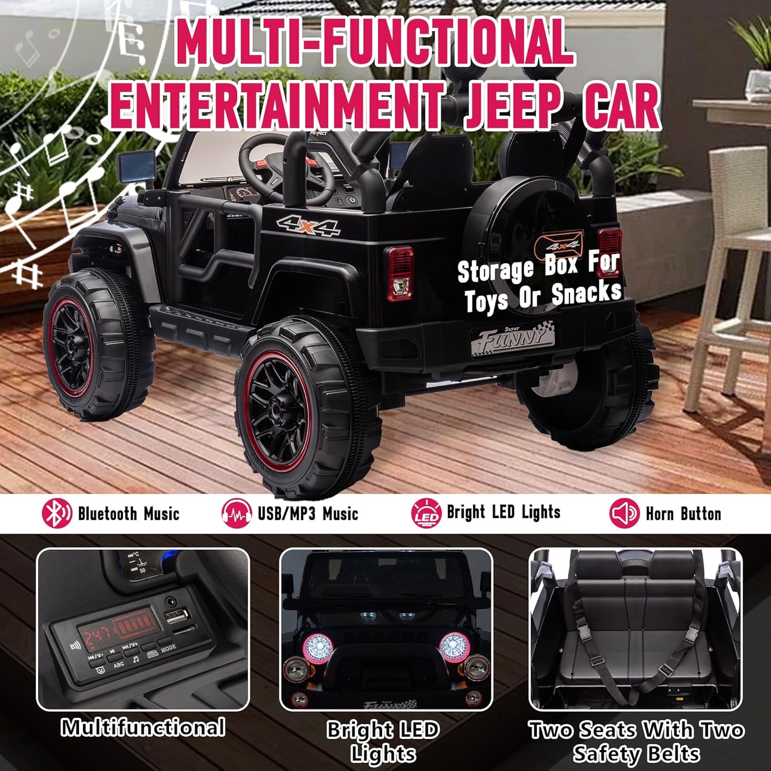 24V 2 Seaters Kids Ride on Truck Electric Car Toys with Remote 20in Width Seat