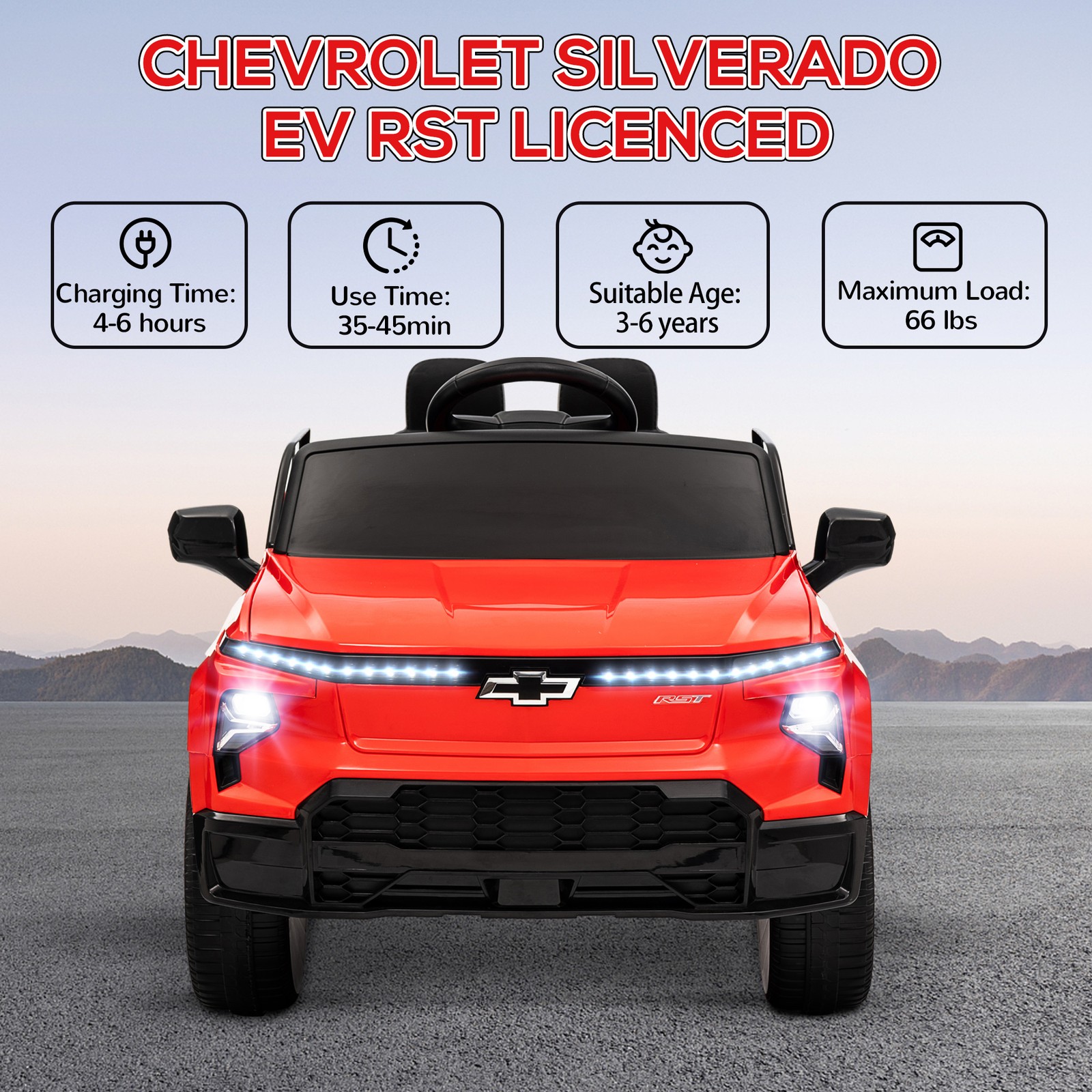 12V Chevrolet Silverado EV RST Licensed Kids Electric Car, Red