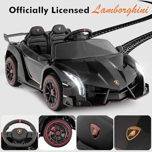 Kids Ride-On Car, 2 Seater, 12V 4WD, Lamborghini Veneno Powered, Black