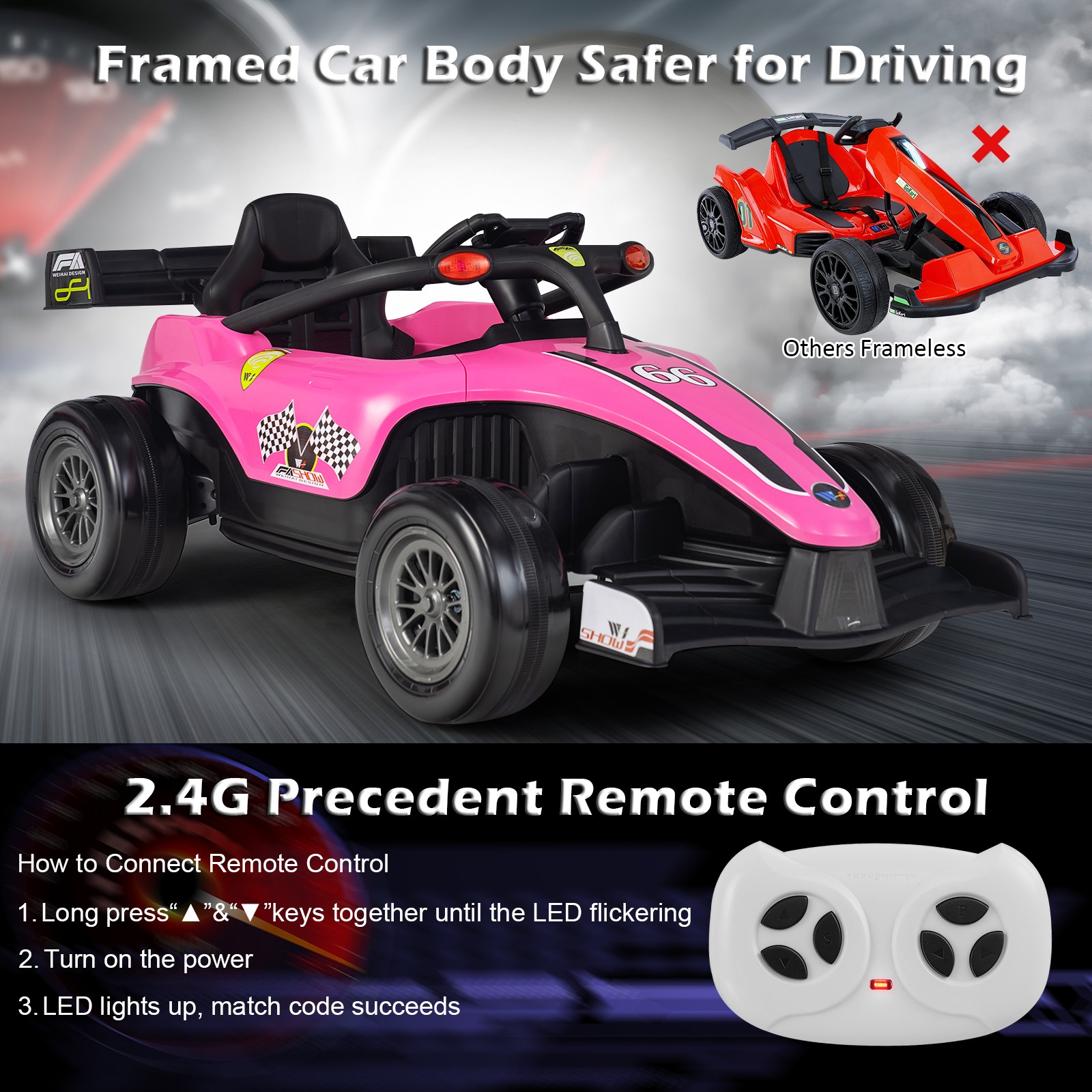 12V Kids Ride on Car Electric Racing Truck Remote Control w/ MP3 & Lights Pink