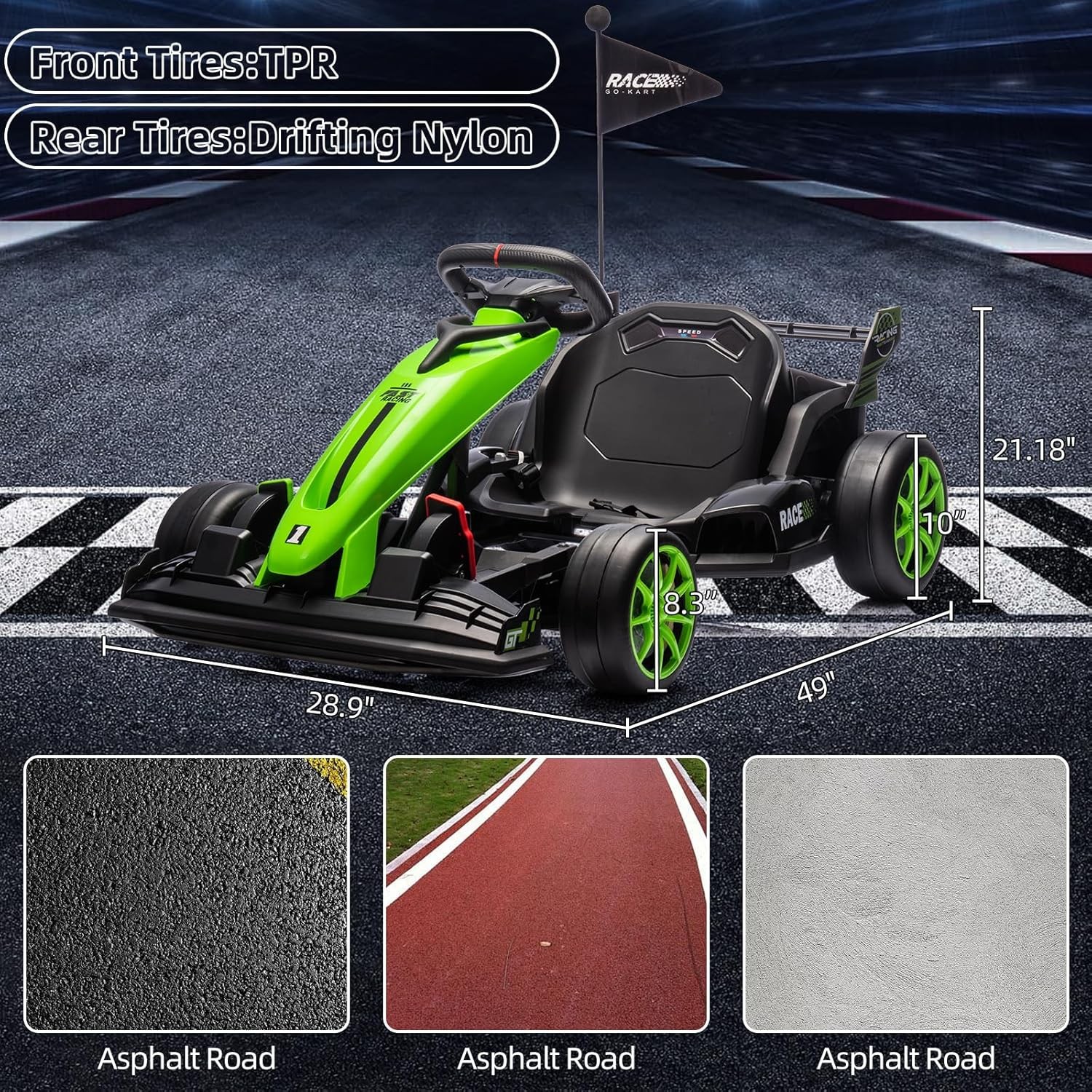 24V Kids Go Kart 8MPH High Speed Drifting Toys Ride on Drift Car for 6+ Years