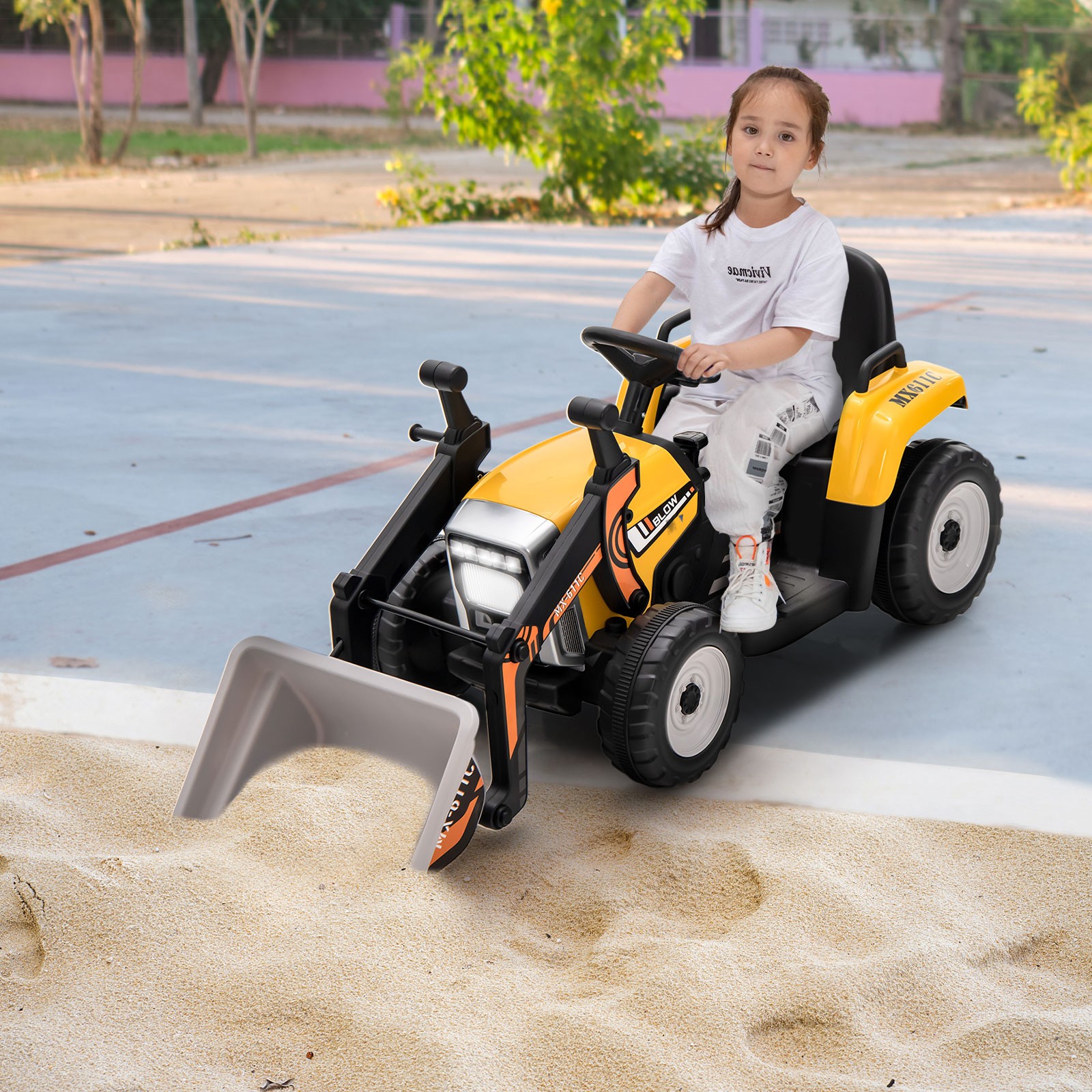 Kids Ride On Excavator Digger 12V Electric Tractor RC w/ Digging Bucket Yellow