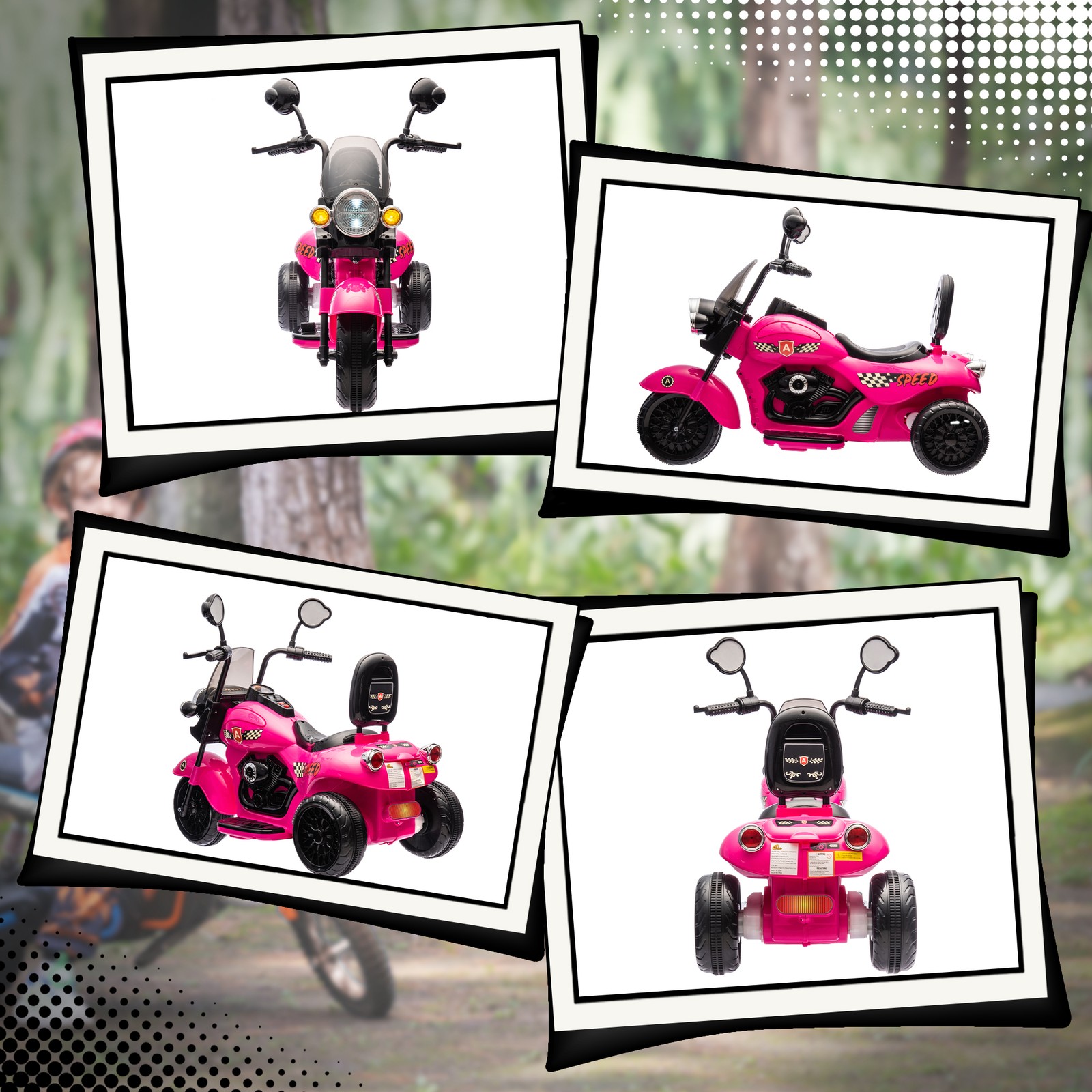 6V 3 Wheel Electric Motorcycle for Kids w/ Headlights, Music, Pink