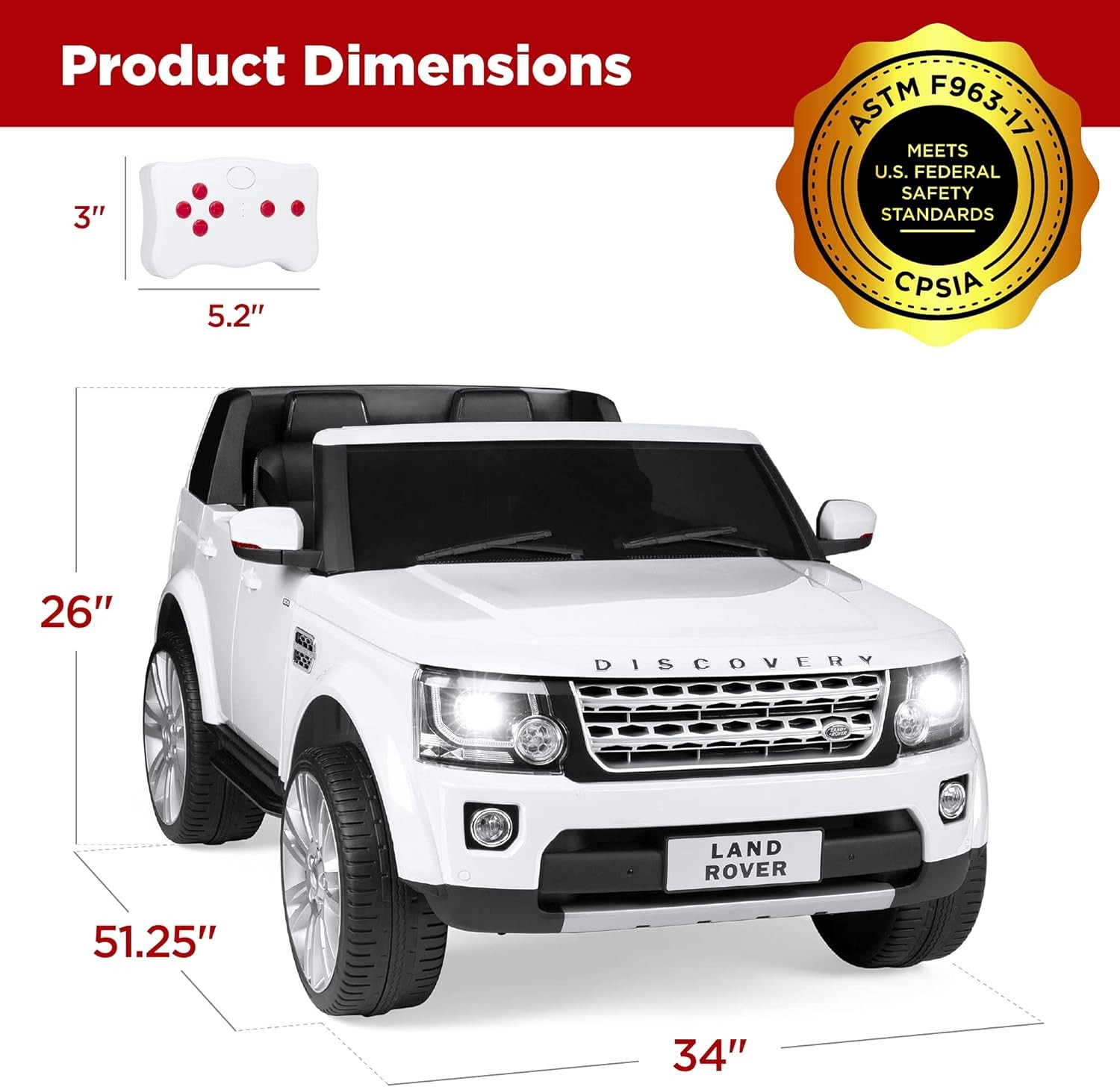12V 3.7 MPH 2-Seater Licensed Land Rover Ride on Car Toy W/Parent Remote Control