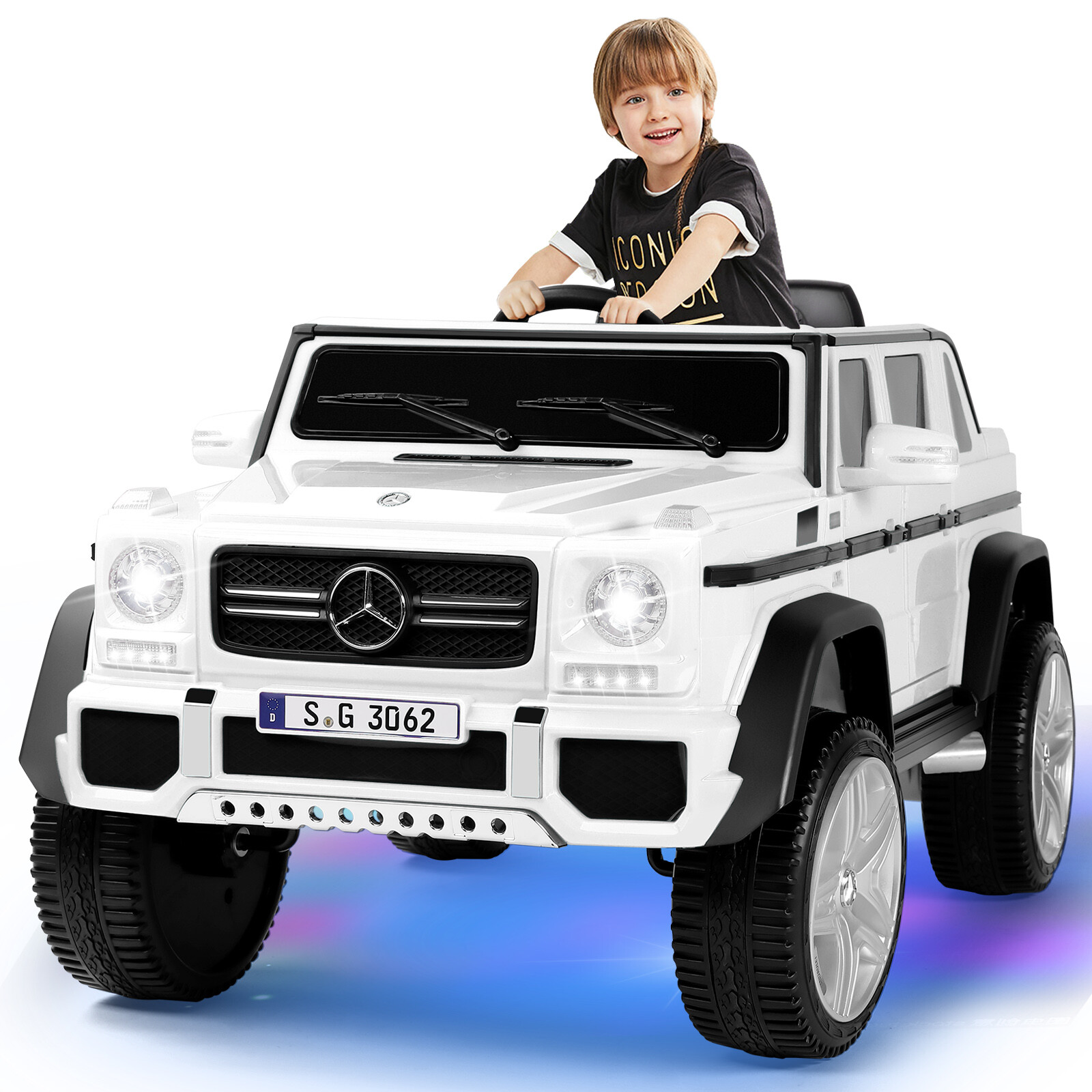 White 12V Battery Kids Ride On Car Electric Truck ToyGift w/Remote+Light+MP3+USB