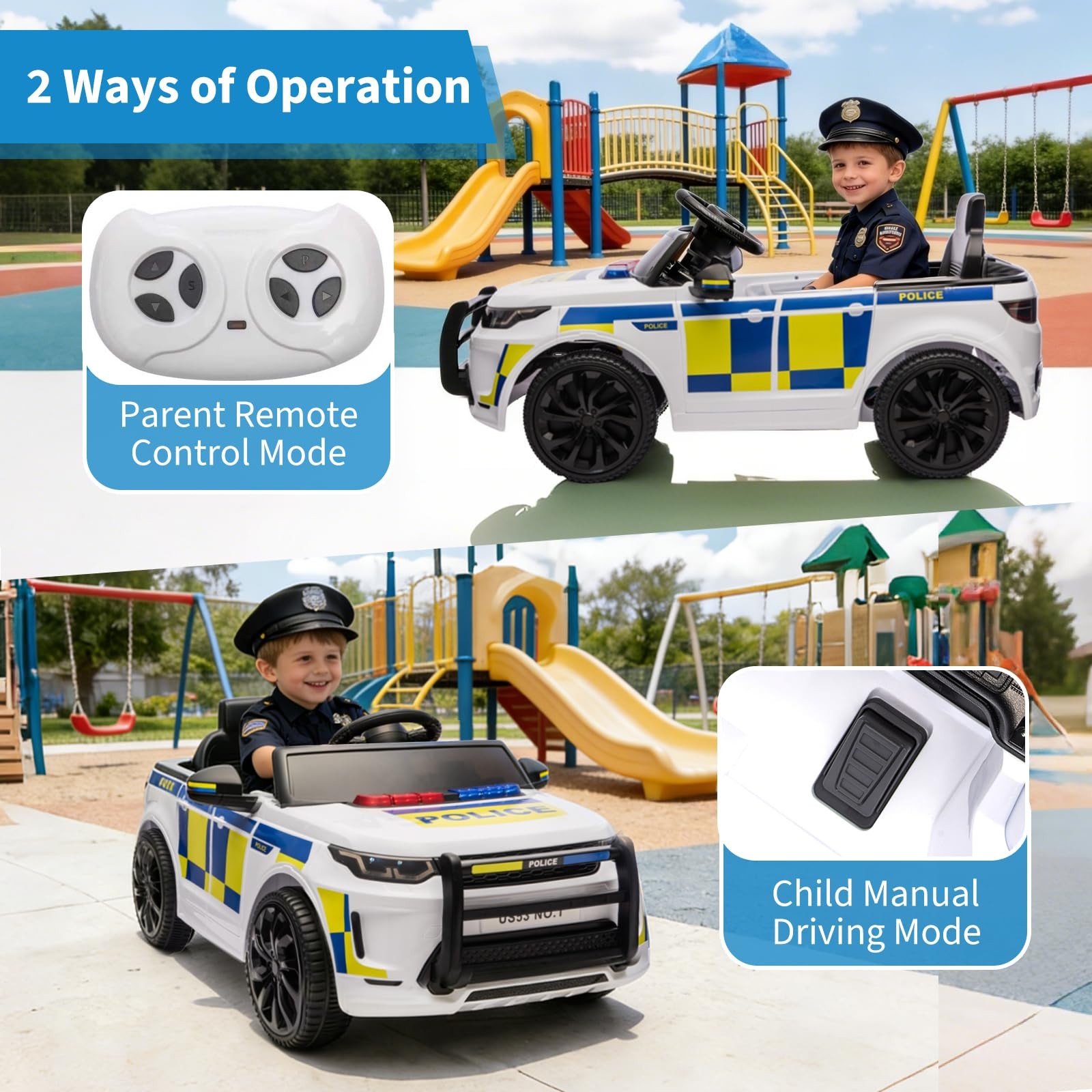 12V Police Car Ride on Electric Car for Kids,Ride-on Toys with Remote Control