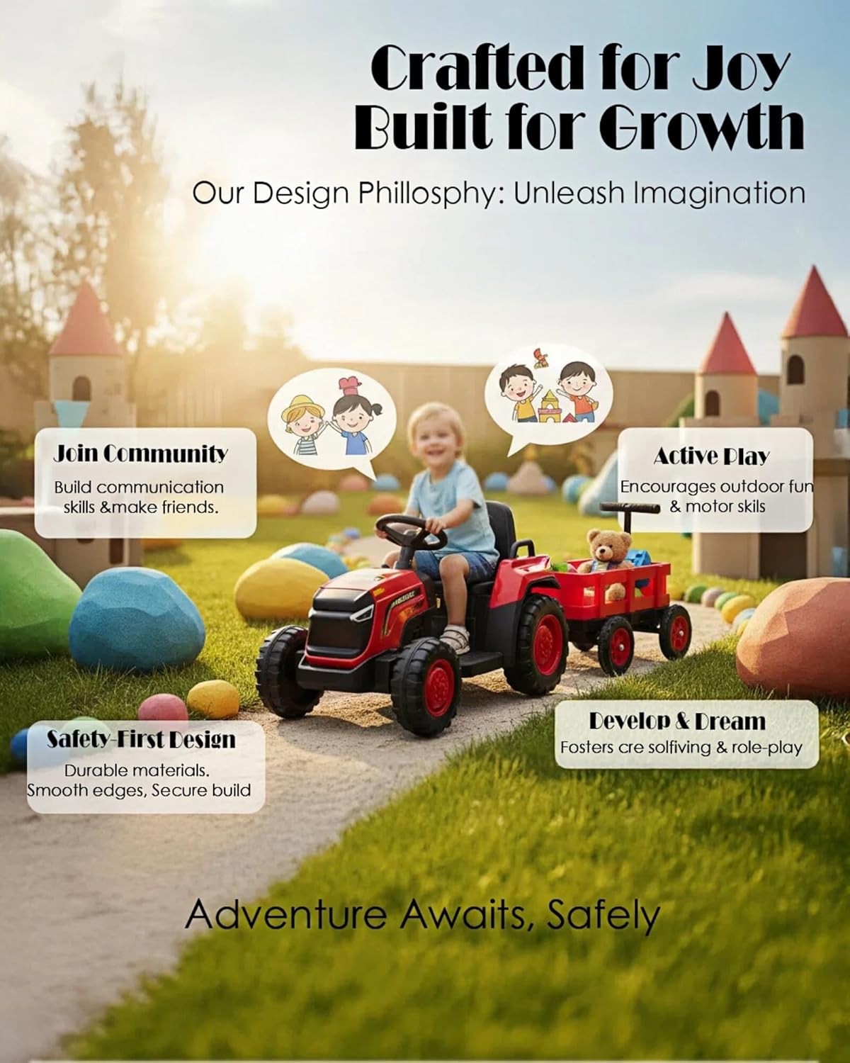 Toddlers Ride on Electric Tractor w/ Detachable Trailer 12V Kid Vehicle Ages 3–8