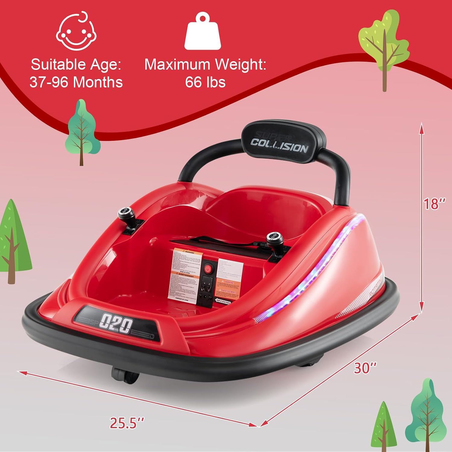 Bumper Car for Toddlers, 12V Kids Electric Ride on Toy with Remote Control, Batt