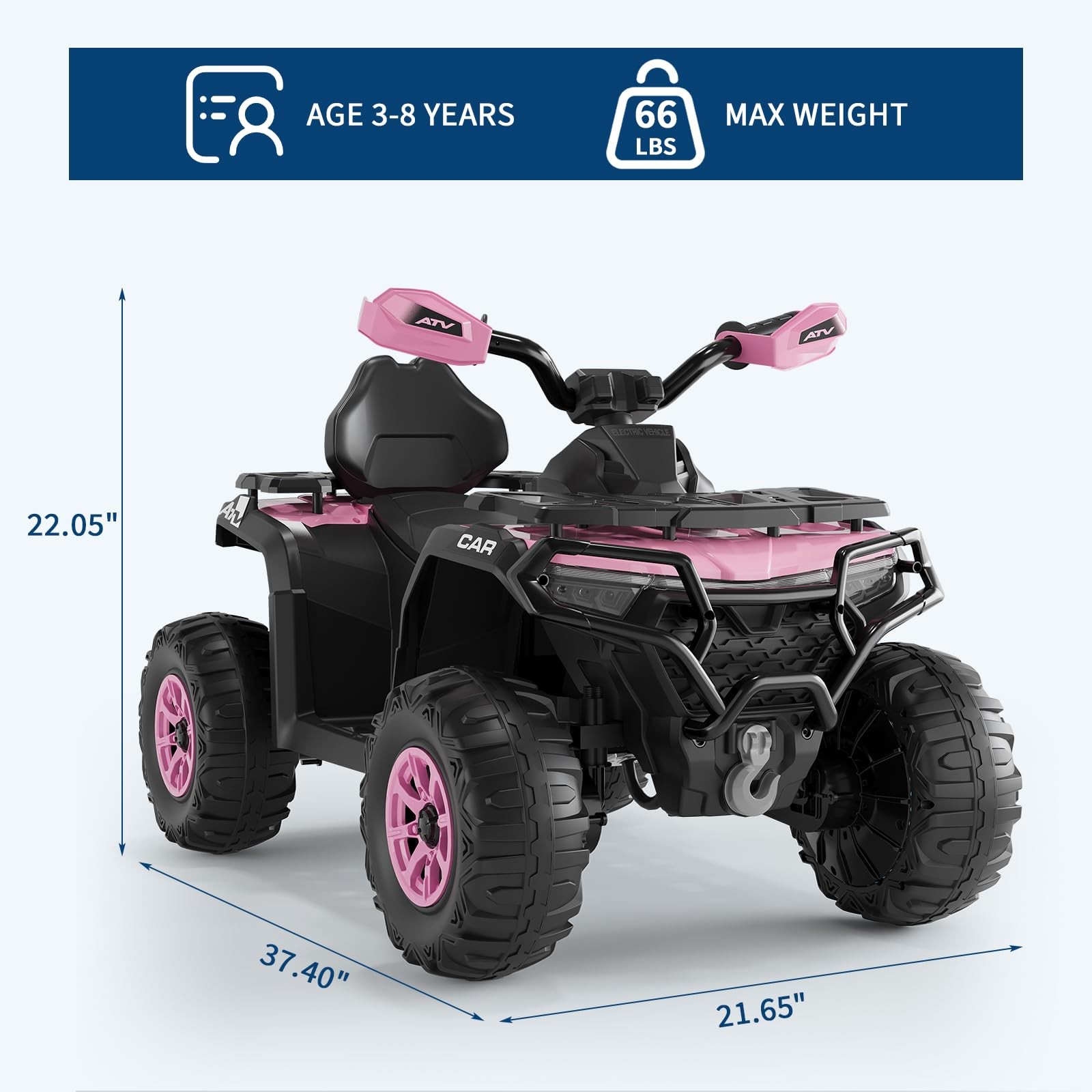 12V Kids Ride on Toy 4 Wheeler Quad Car 2x35W Bluetooth 4-6mph w/ Low&High Speed