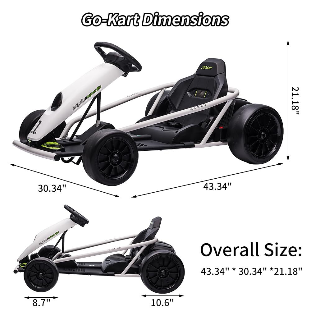 24V Go Kart for Kids Drifting Car Electric Ride on Toy 9Ah Battery 300W*2 Motor