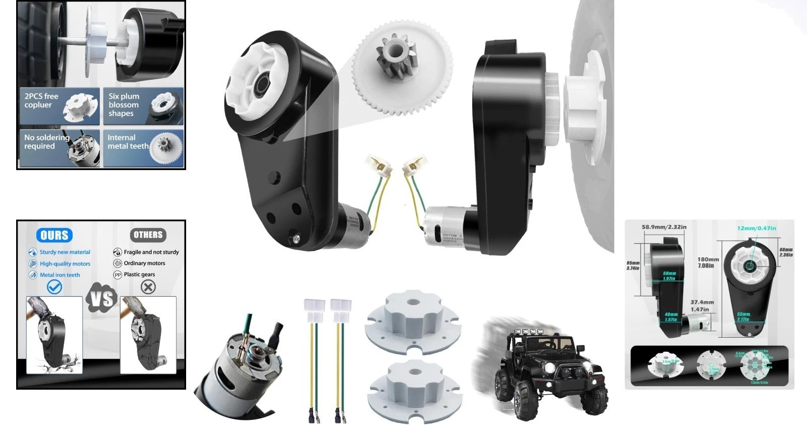 High-Torque 2PCS 24V Motor Gearbox Set for Electric Ride-On Cars – Easy Install