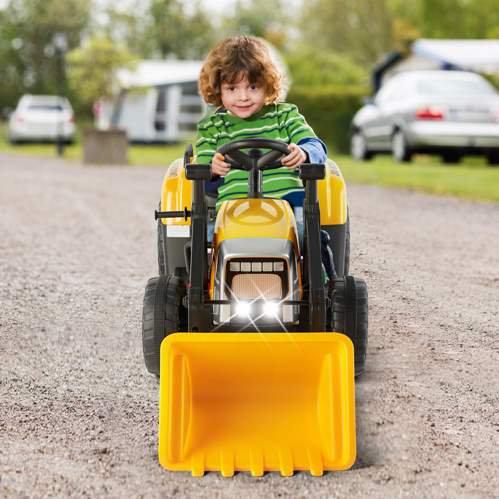 Yellow 12V Electronic Ride On Excavator Digger Car 3-Speeds w/ Remote+Music+USB