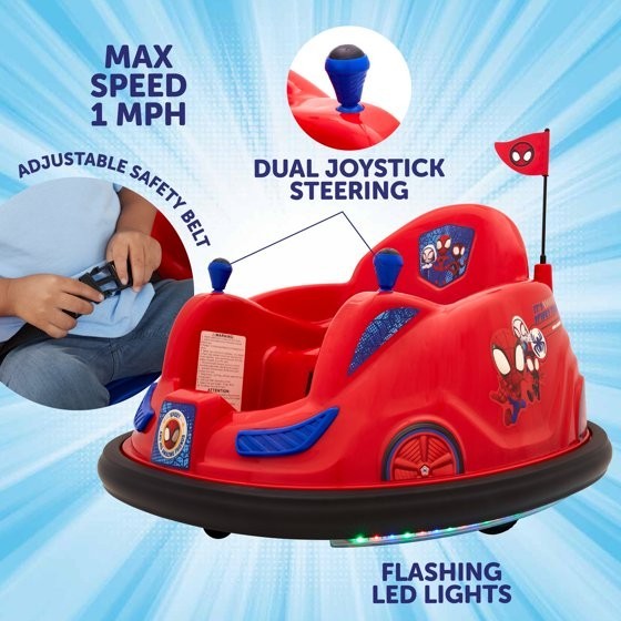 Marvel Spider Man Battery-Powered Bumper Car Ride-On, Ages 18-48 Months, Red
