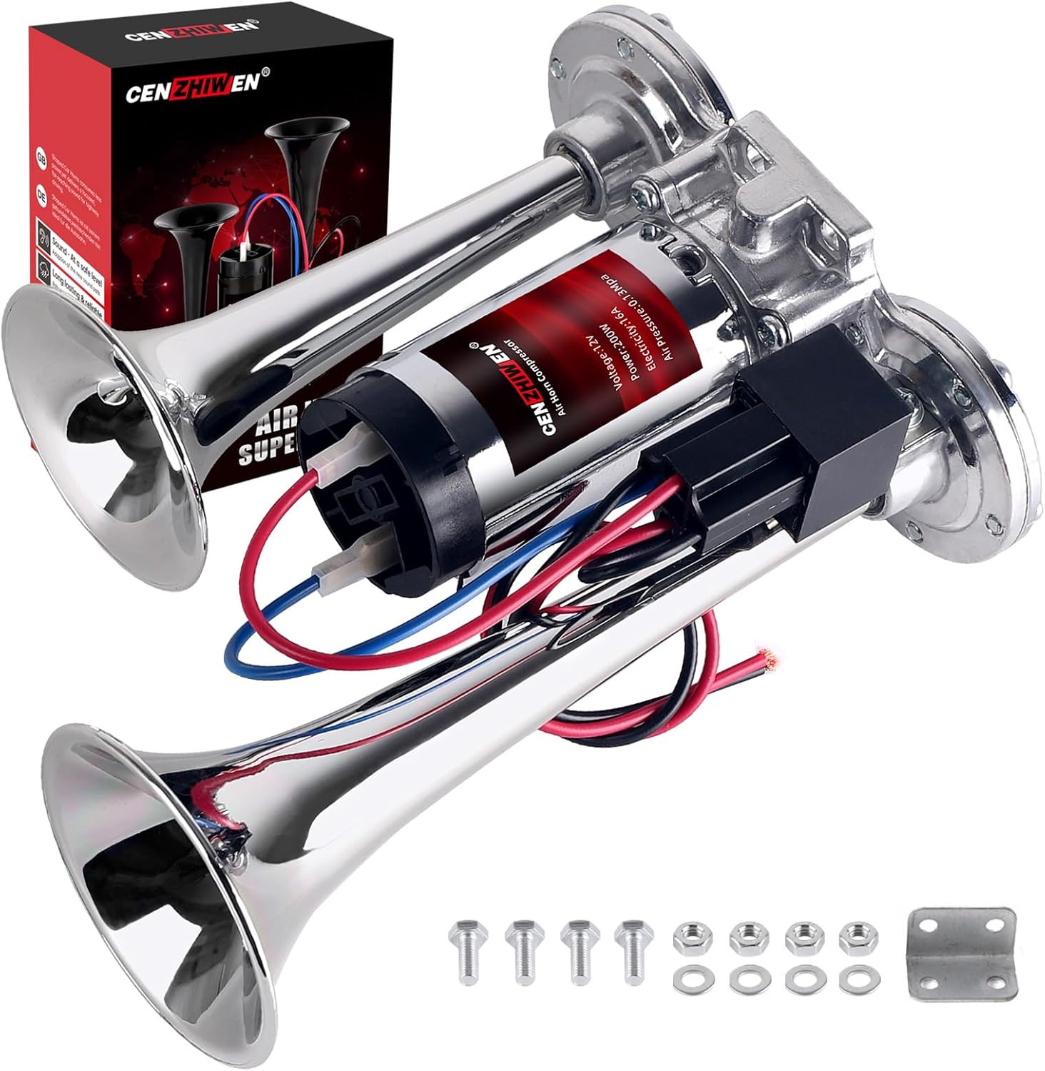Air Horn for Car/Trucks, 150Db Super Loud Train Horn,With All-In-One 12V Air Com