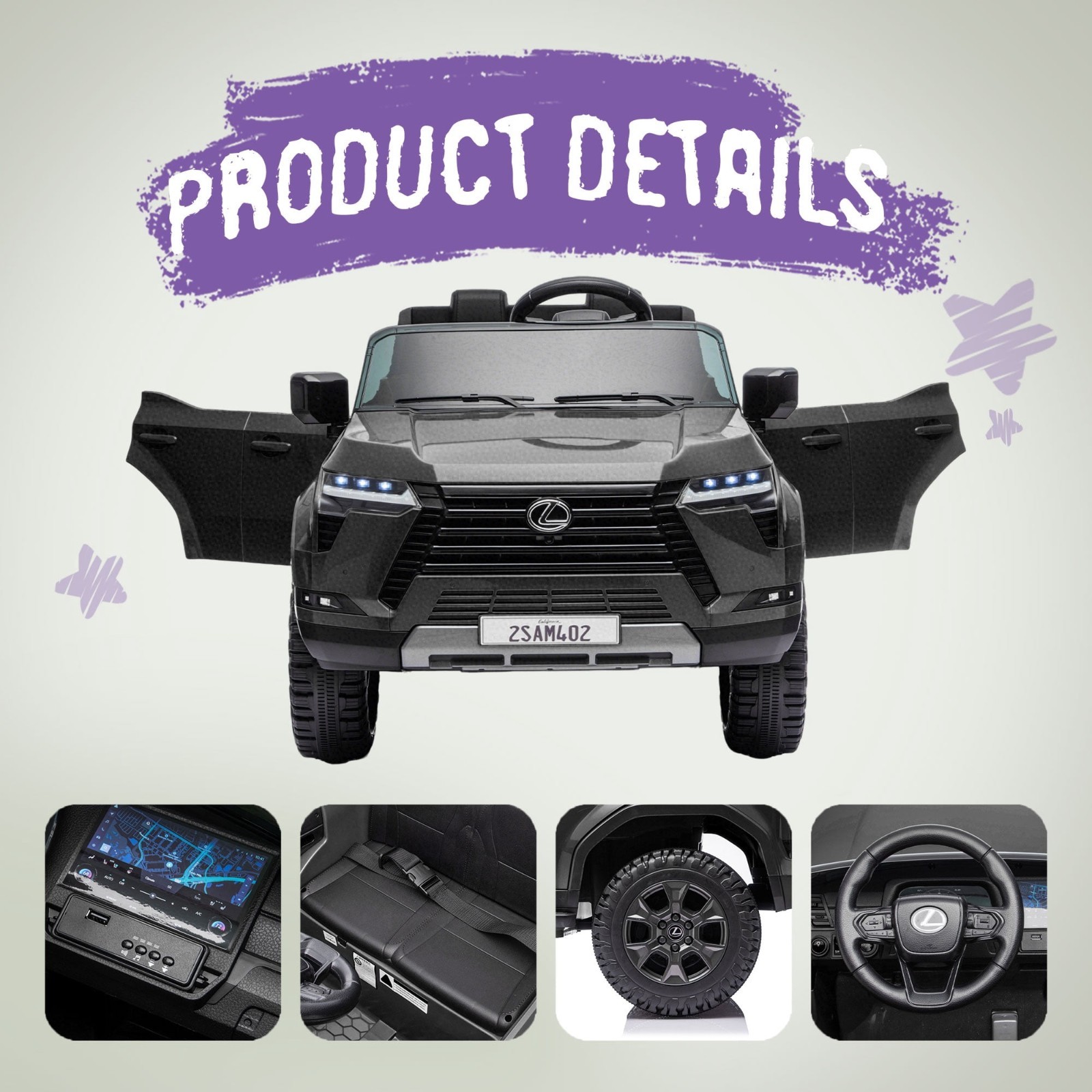 24V 2-Seaters Kids Ride On Car Lexus GX550 Electric Turck Four-wheel Suspension