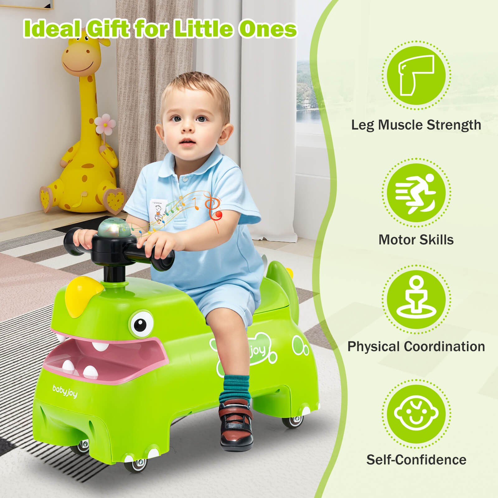 Ride on Toy Baby Dinosaur Sliding Car w/ 4 Universal Casters Under-Seat Storage