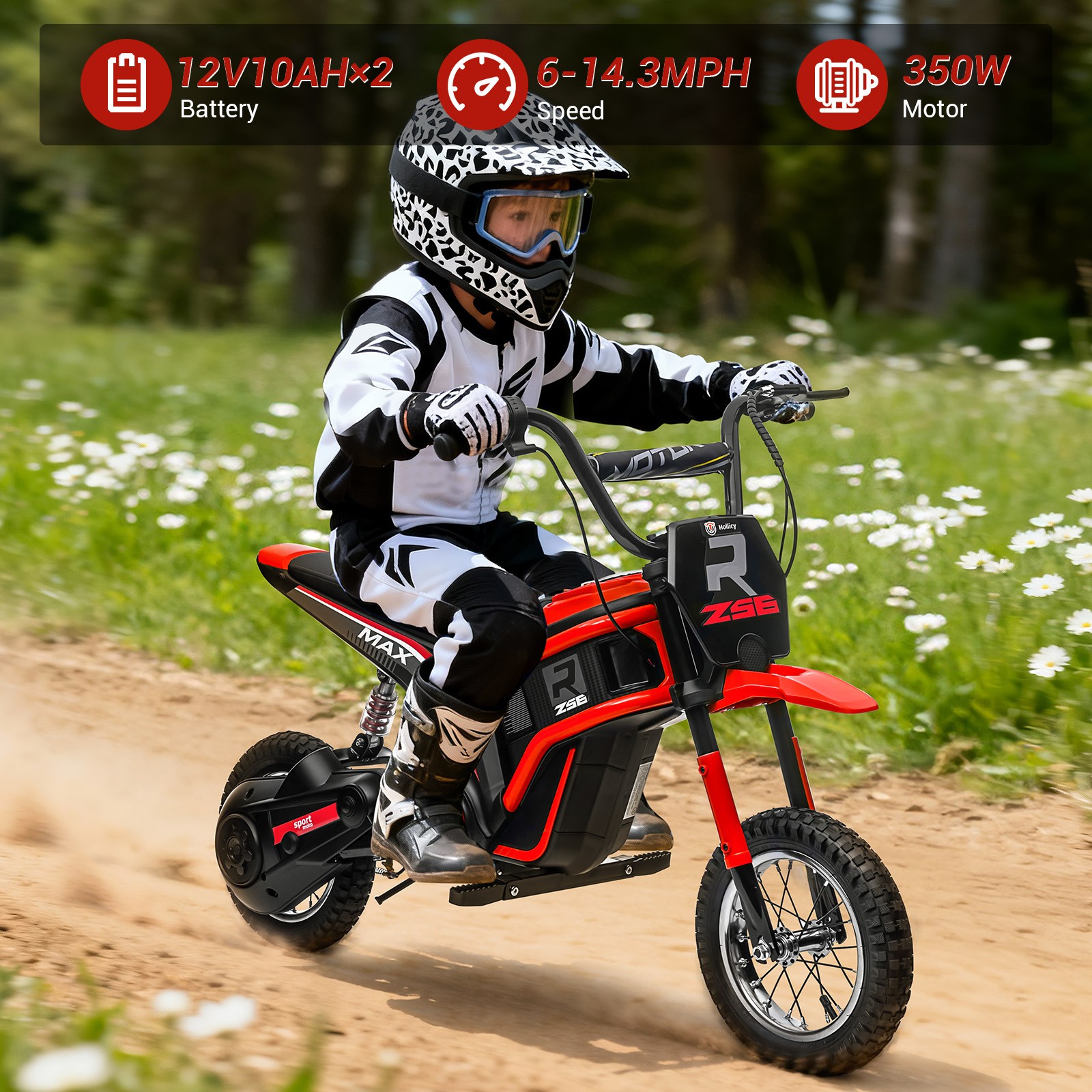 24V Ride on Dirt Bike 350W Electric Motorcycle Off Road Bike Toys for 3-12 Kids
