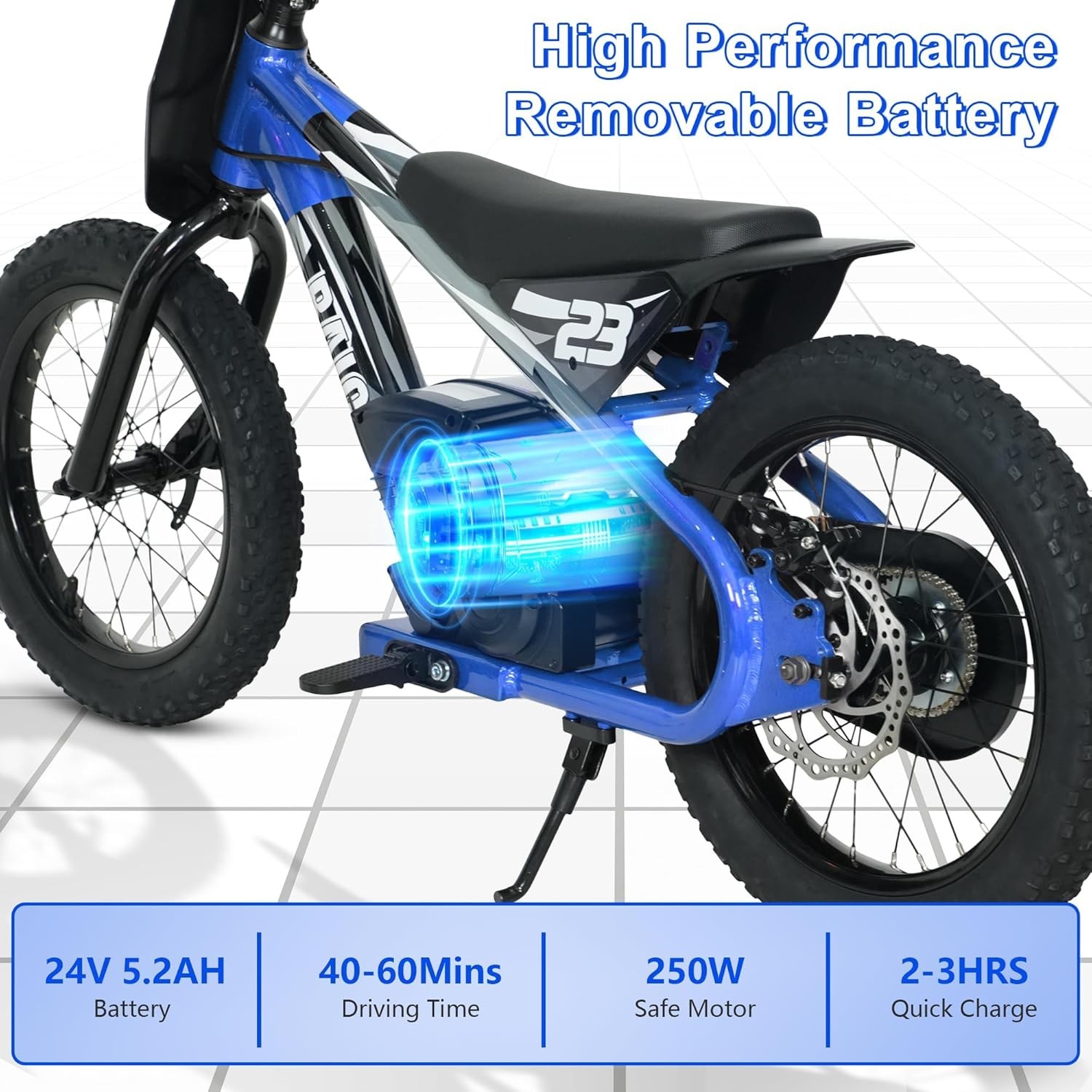 250W 24V Kids Electric Dirt Bike 16” Tire 3-Speed E-Balance Bike for 8-12
