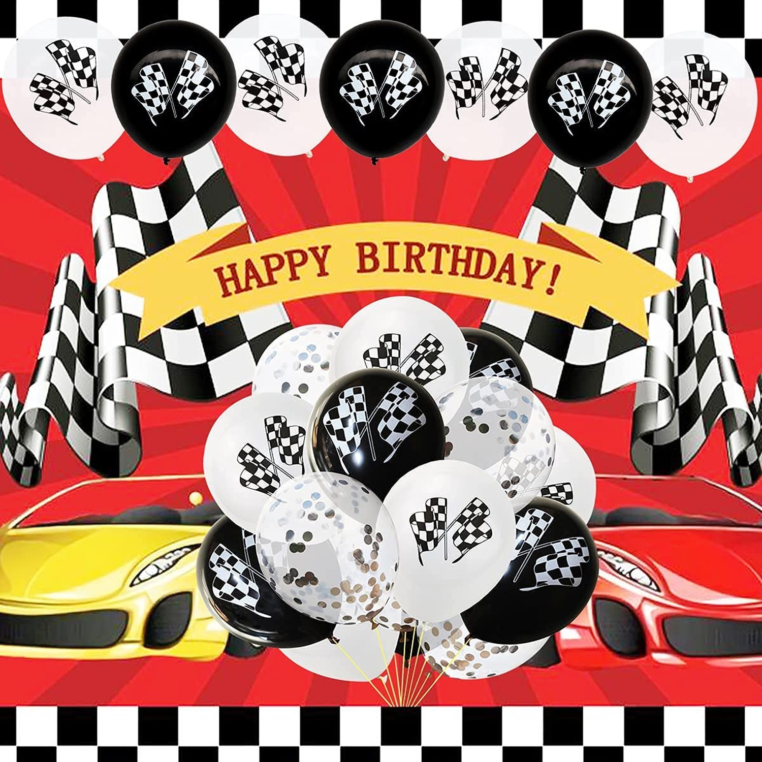 30 Pieces Checkered Race Car Latex Balloons Racing Cars Theme Black & White F…