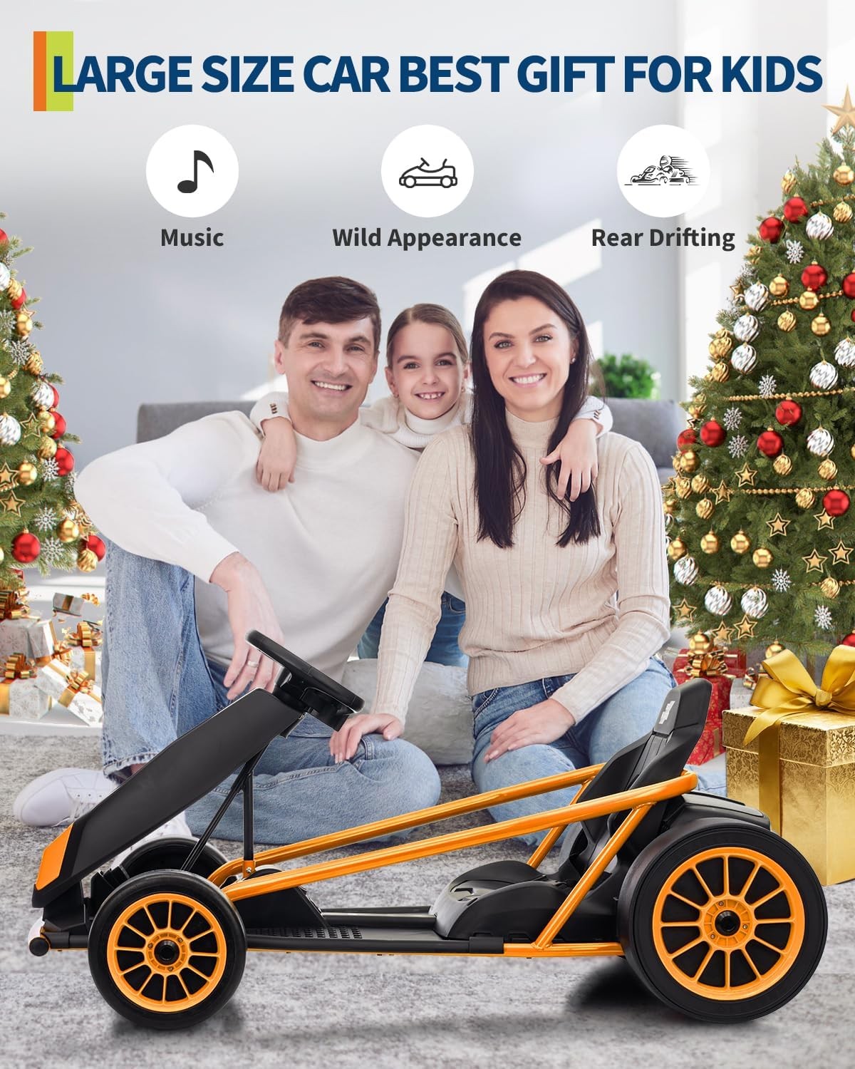 Garvee 24V 9Ah Kids Car Ride On Go Kart Toy,Racing for Kids 8-12 Years,Orange