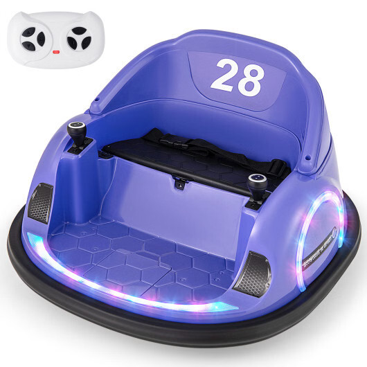 12V 360° Ride on Bumper Car for Toddlers with Remote Control-Purple – Color: Pur