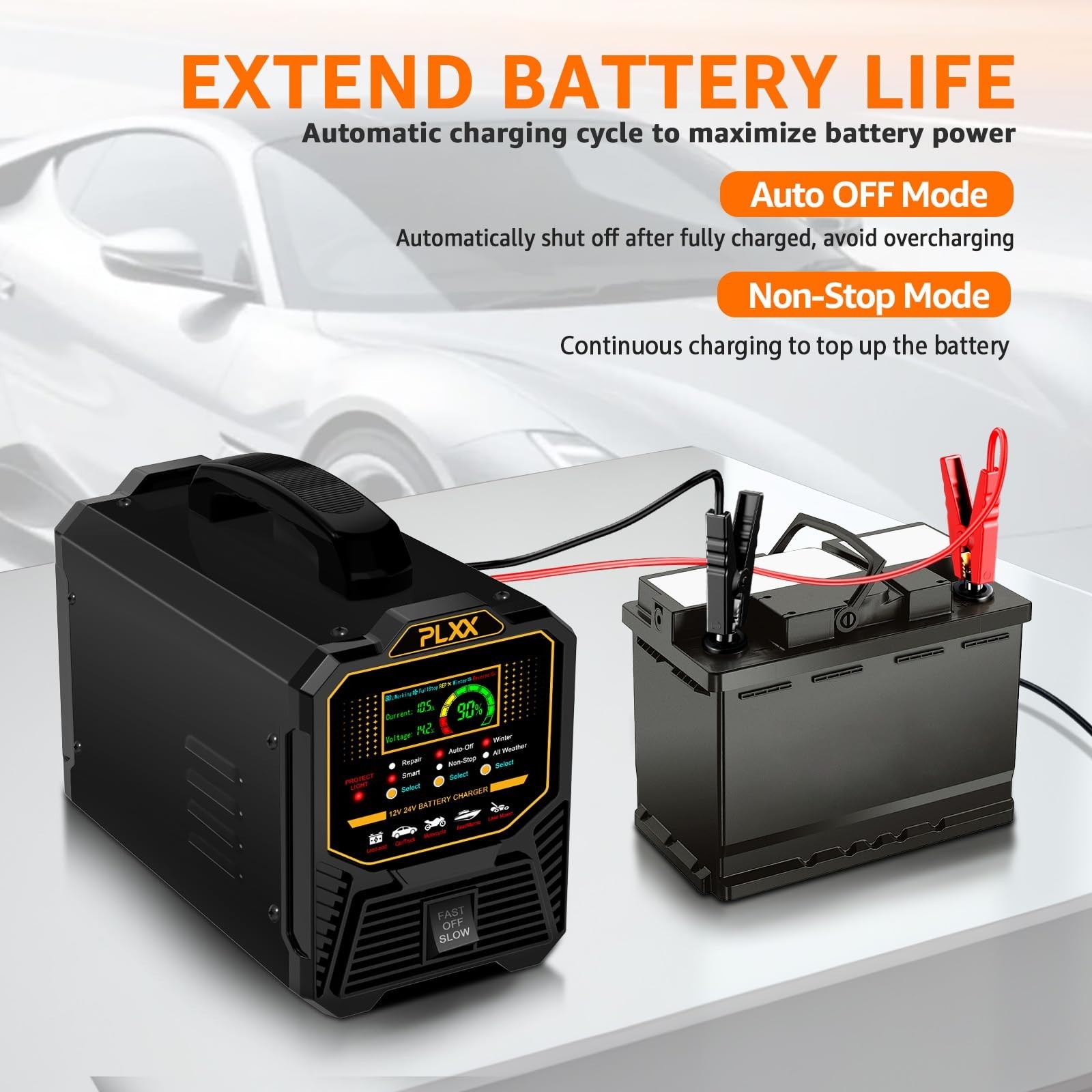 PLXX 12V 24V 0-15A Automatic Car Battery Charger Heavy Duty, Smart Trickle Ch…