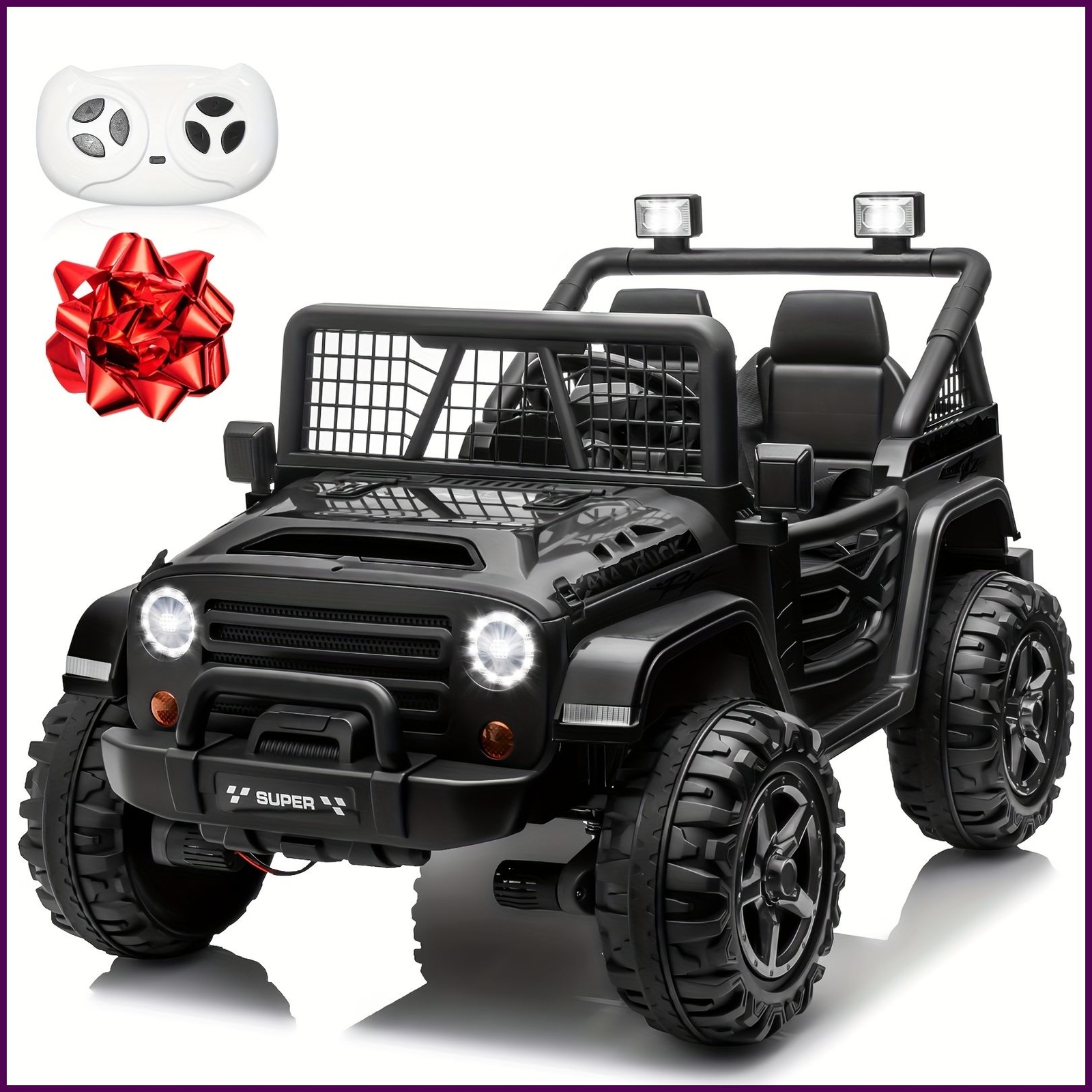 24V 2-Seater Ride On Car Kids Electric Jeep 4WD w/Remote, Black – FAST SHIP