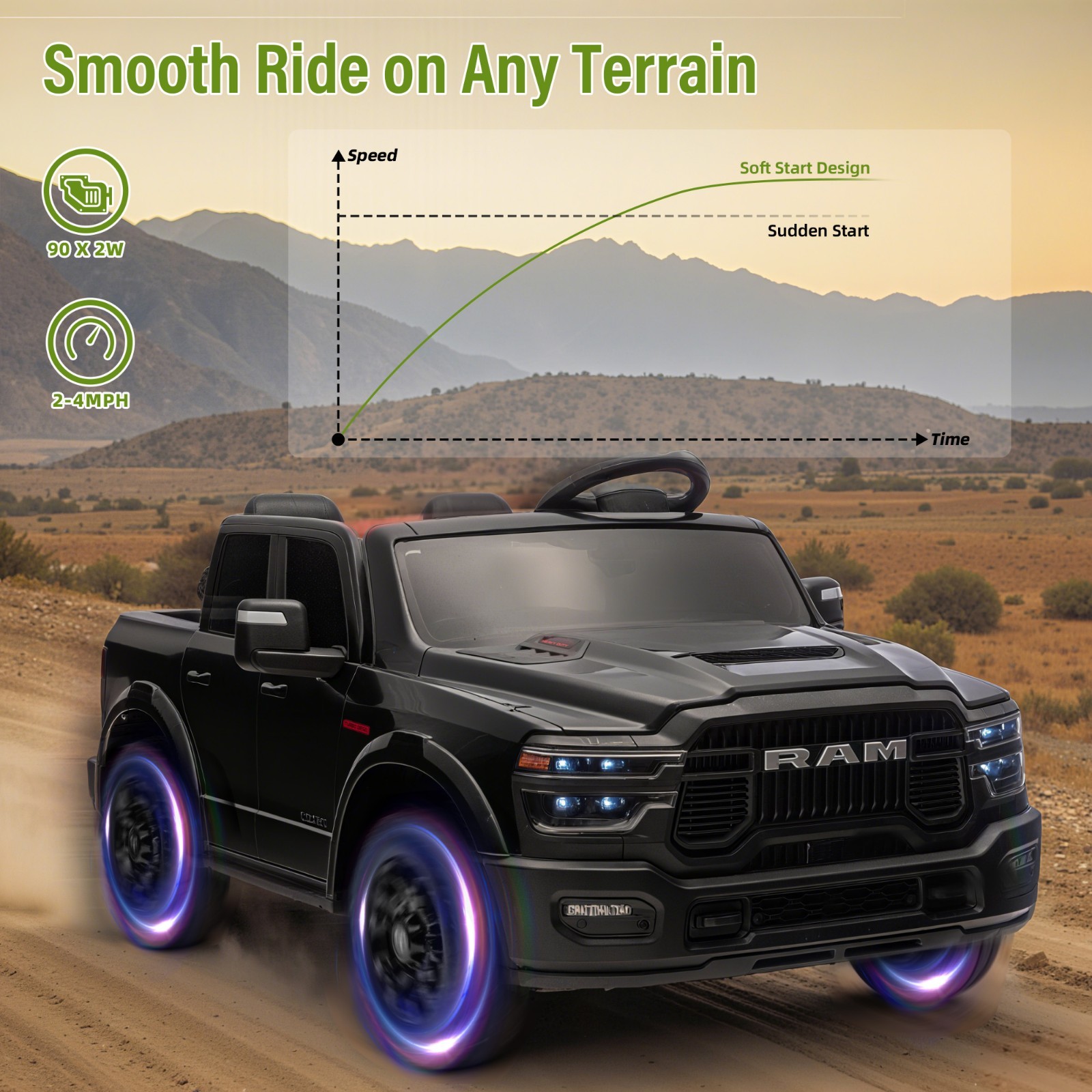 24V Kids Electric Car 2 Seater Ride on Truck w/Remote,Power Wheels Toys, Black