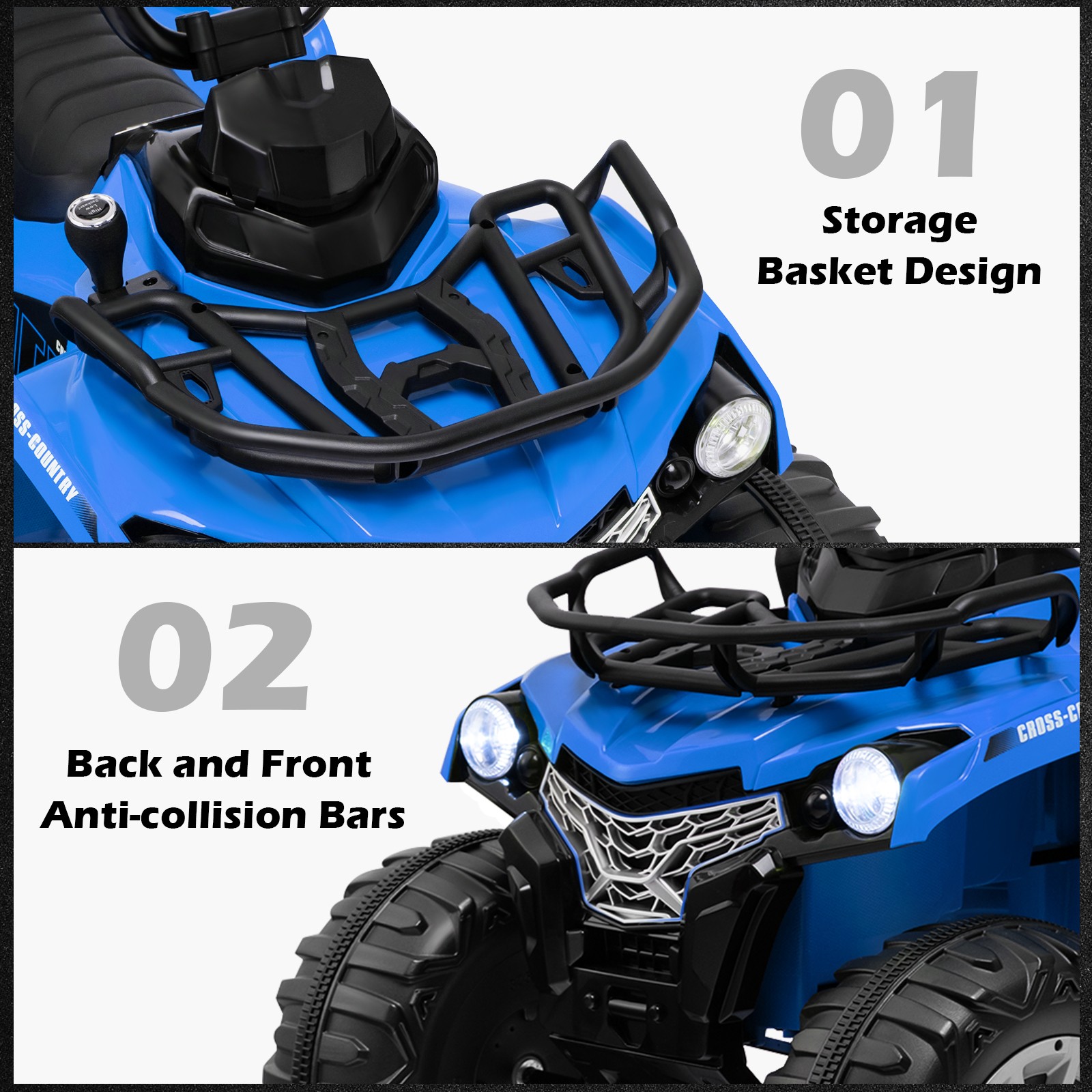 12V Kids Ride On ATV Electric 4-Wheeler Quad 2 Speeds w/ Mp3 & Headlights Blue