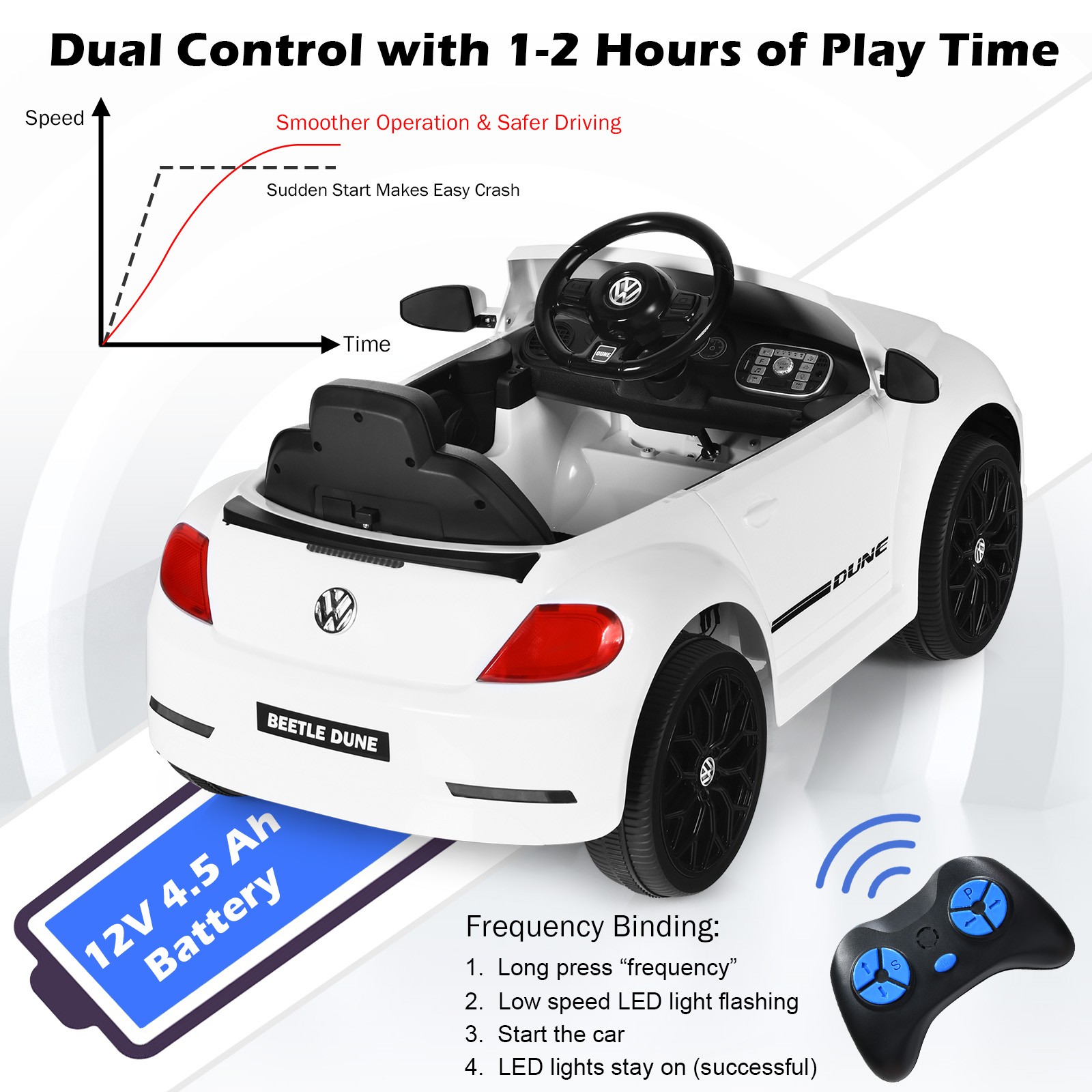 12V Kids Ride On Car Licensed Volkswagen Beetle w/ Remote Control & Music White