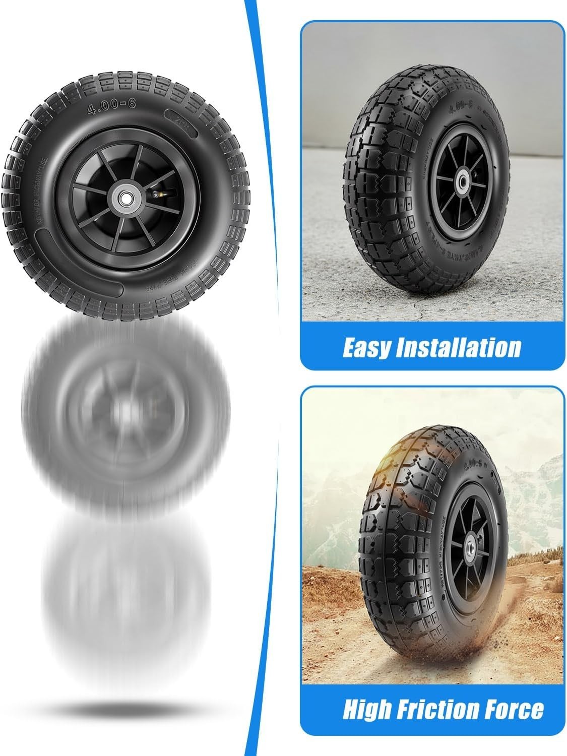 2-Pack 12″x4″ Rubber Pneumatic Tire for Power Wheel Ride On Car, 12in Replace…