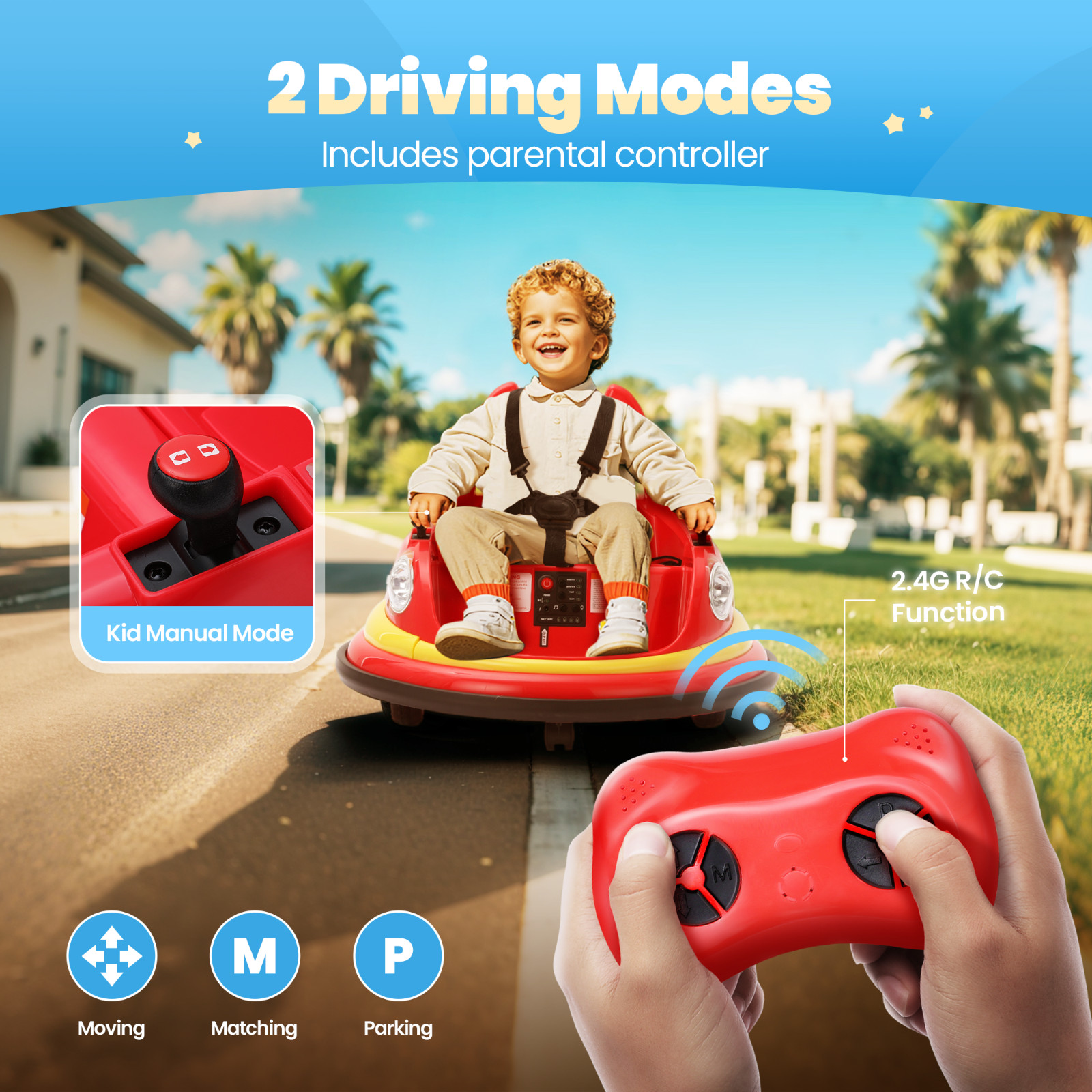 12V Electric Bumper Car for Ages 1.5-6 Years with Remote Control DIY Stickers