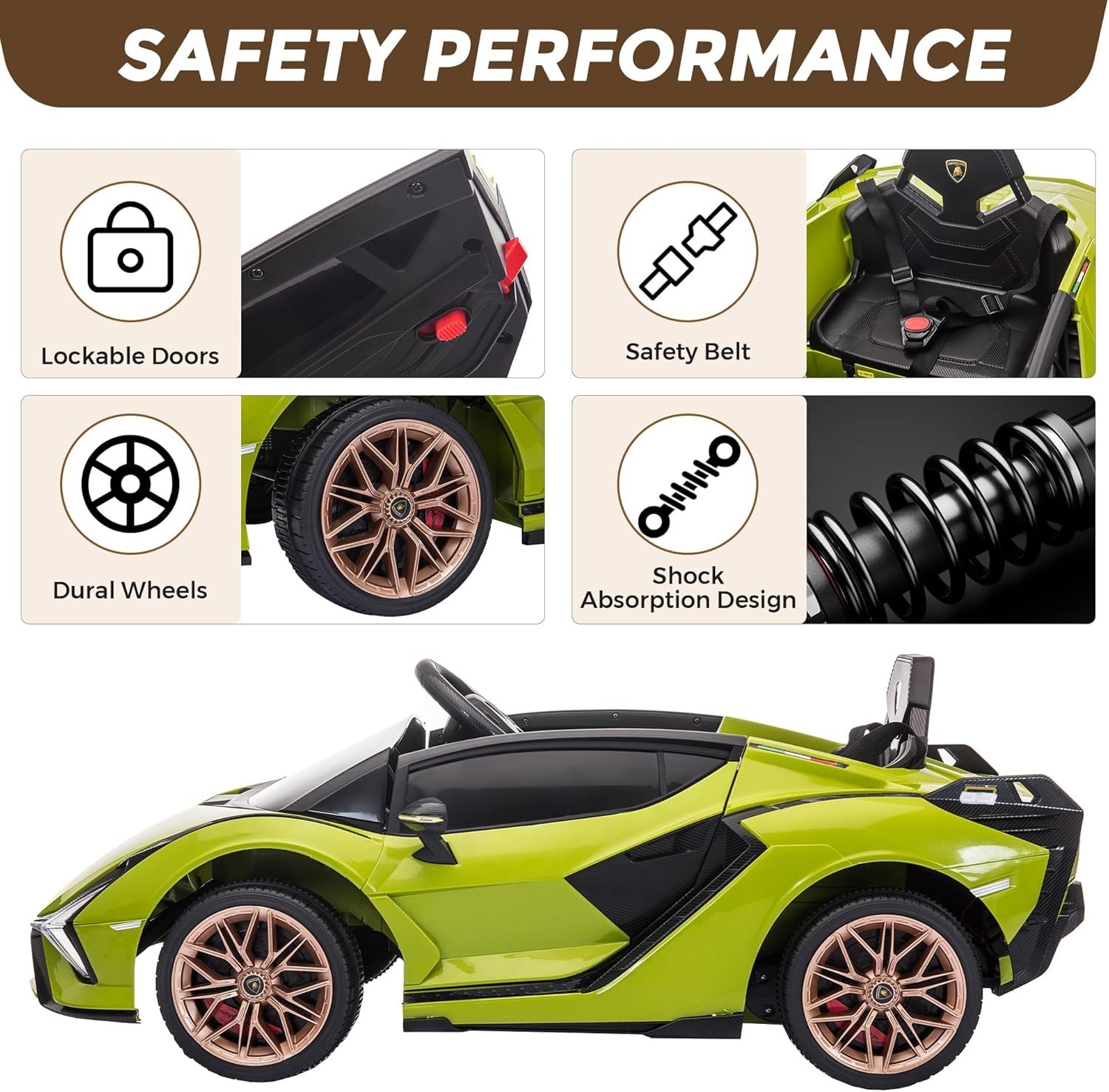 Tobbi 12VKids Ride On Car Licensed Lamborghini Sian Electric Toy w/Remote MP3