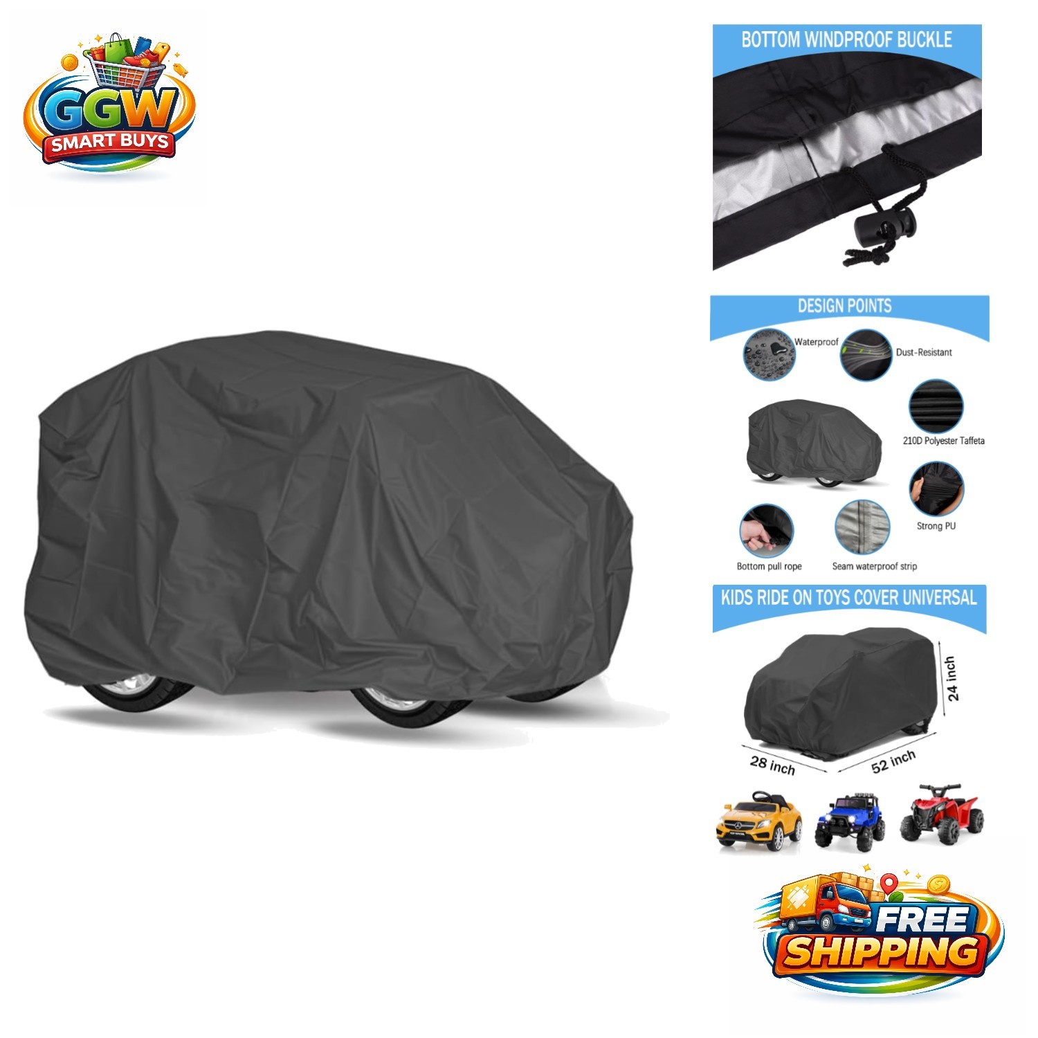 Adjustable Waterproof Car Cover for Kids Ride-On Toys – Windproof & Protective