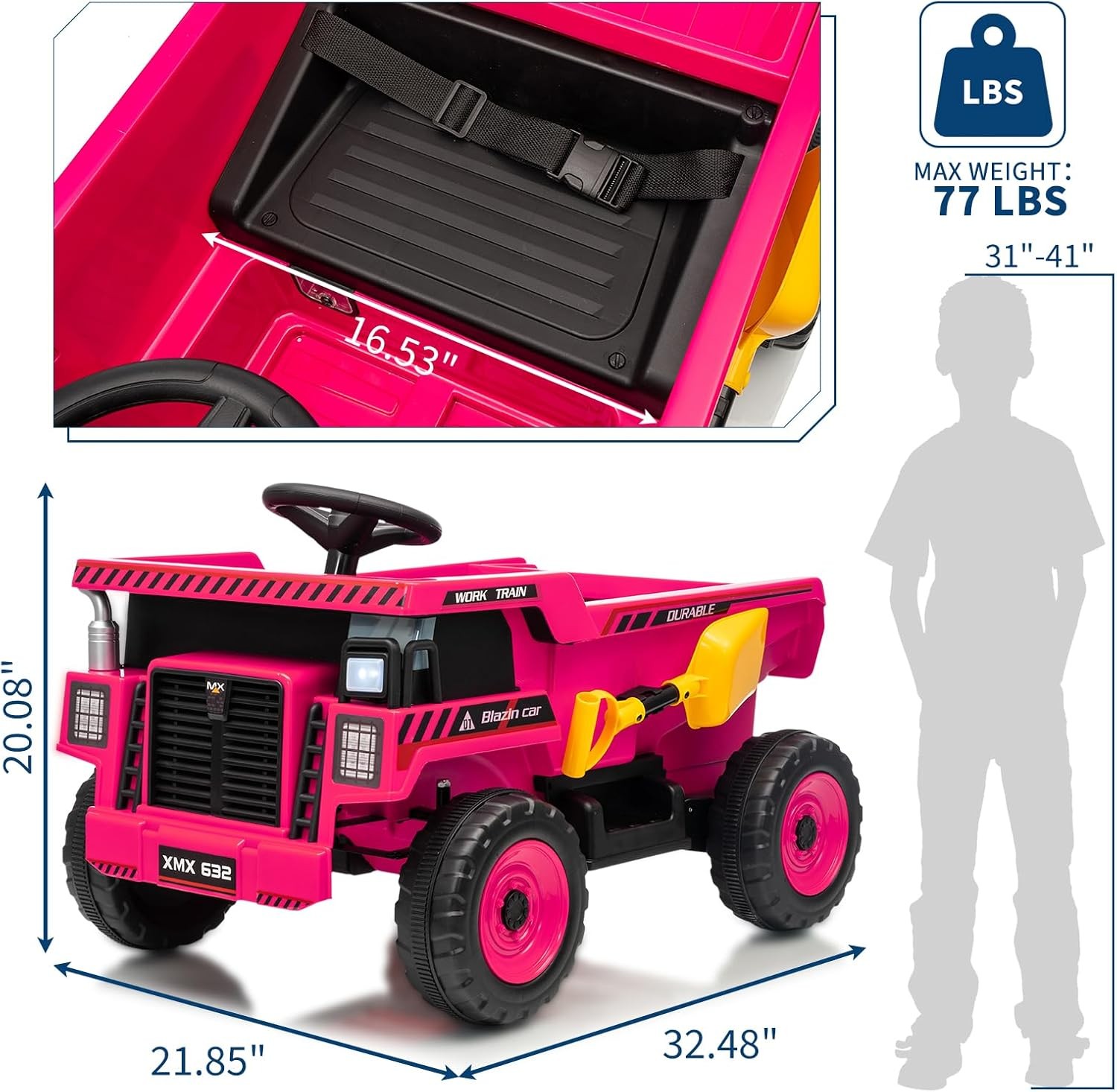12V Ride On Dump Truck w/ Remote, Auto-Dump Bed, Shovel & Music for Kids 3-8
