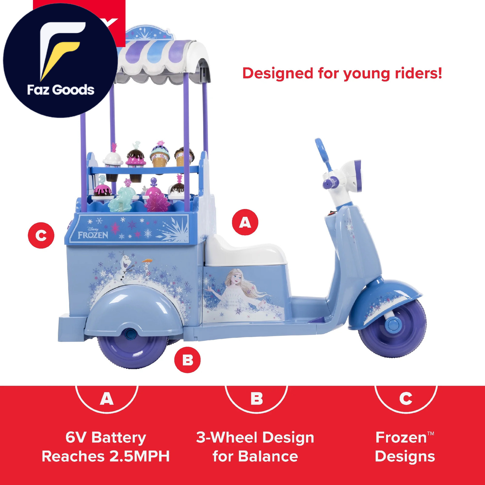 6V Disney Frozen Ice Cream Cart Battery Ride-On Toy Ice Cream Toys