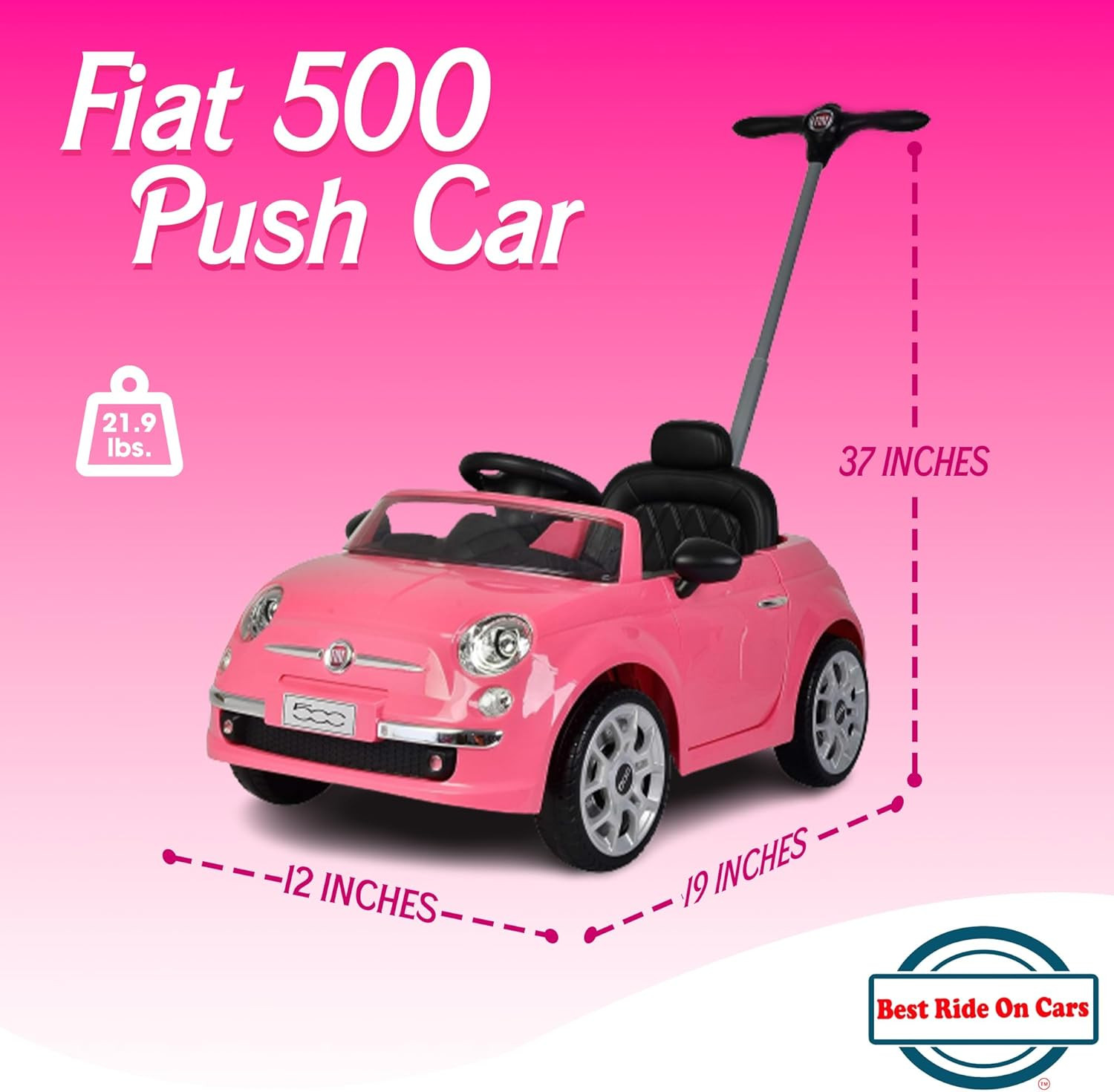 Fiat 500 Push Car, Pink, Large
