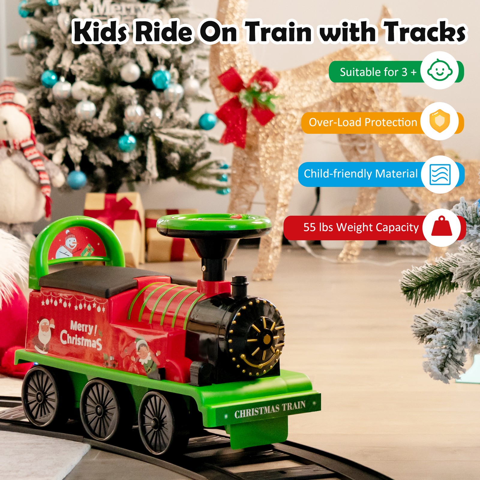 6V Electric Kids Ride On Train Motorized Train Toy w/ Track & 6 Wheels Green