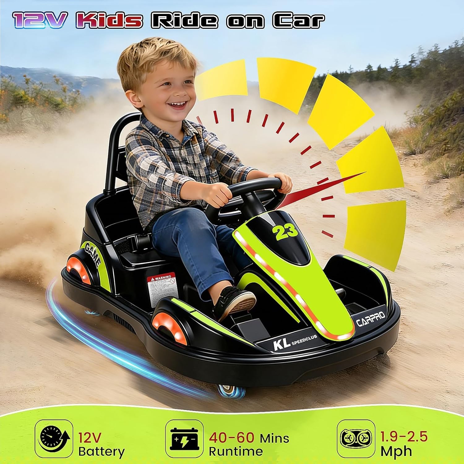 NEW! 12V Kids Electric Ride On Bumper Car Remote 360 Spin LED Music Green/Black