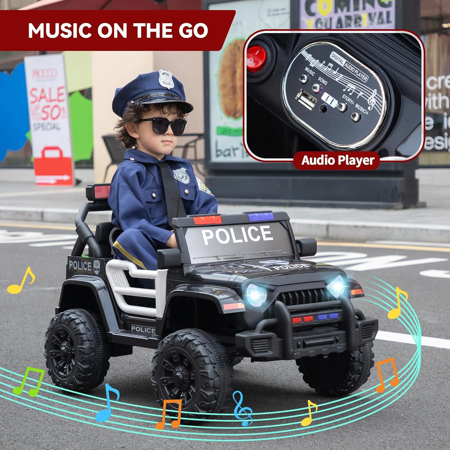 Electric Cars for Kids 12V Police Car Ride on Toy with Remote Control 4 Wheels B