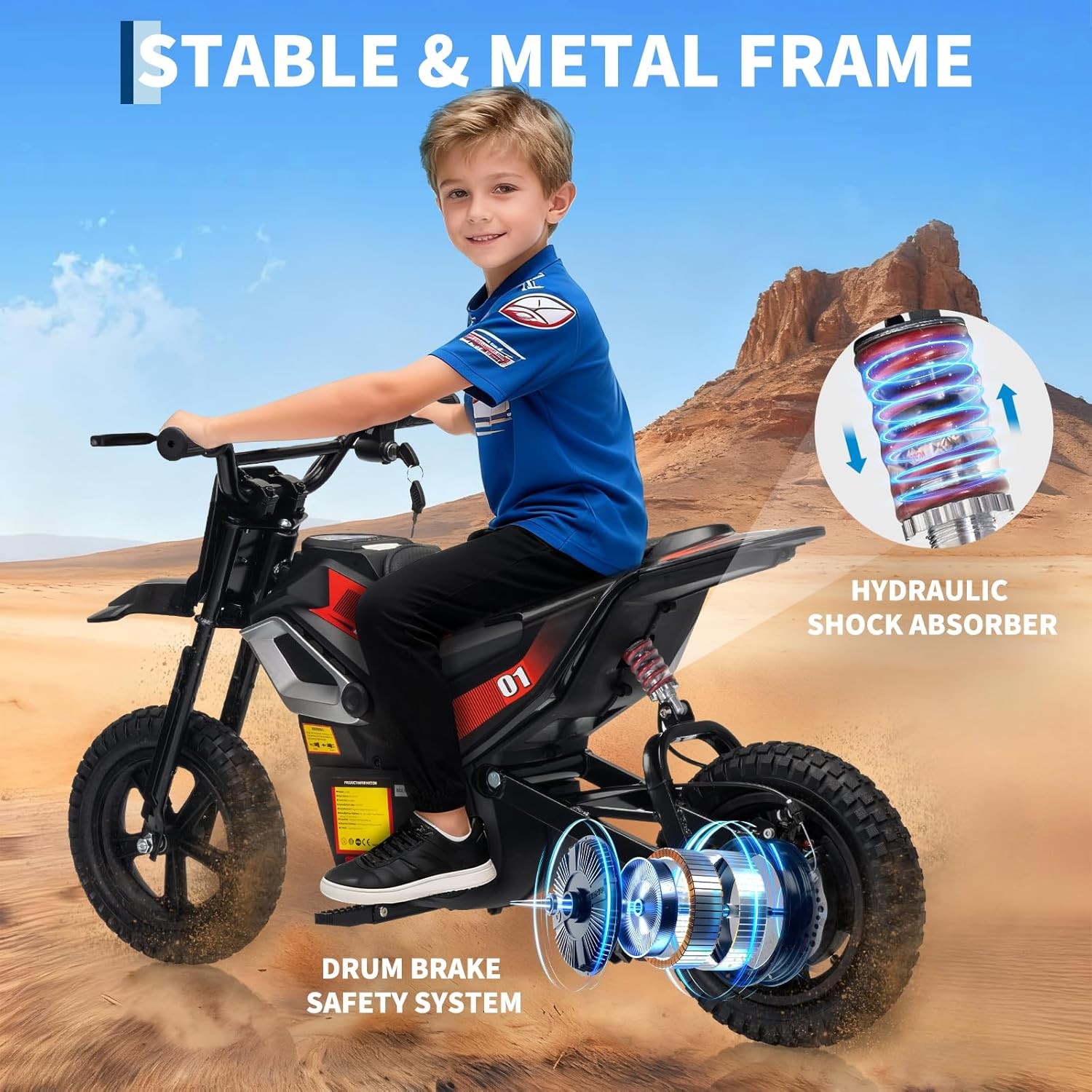 24V Kids Electric Motorcycle Aprilia Licensed&Dirt Bike Speed 6-12mph for Age 3+