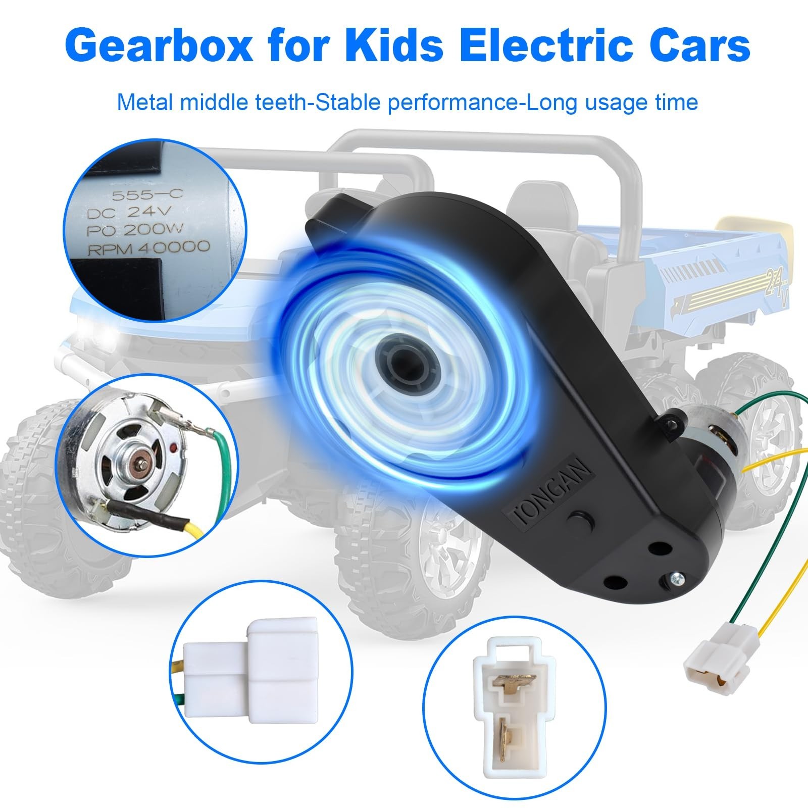 2Pcs 24V Gearbox Motor Upgrade for Kids Ride-On Cars, 40000RPM Replacement Parts