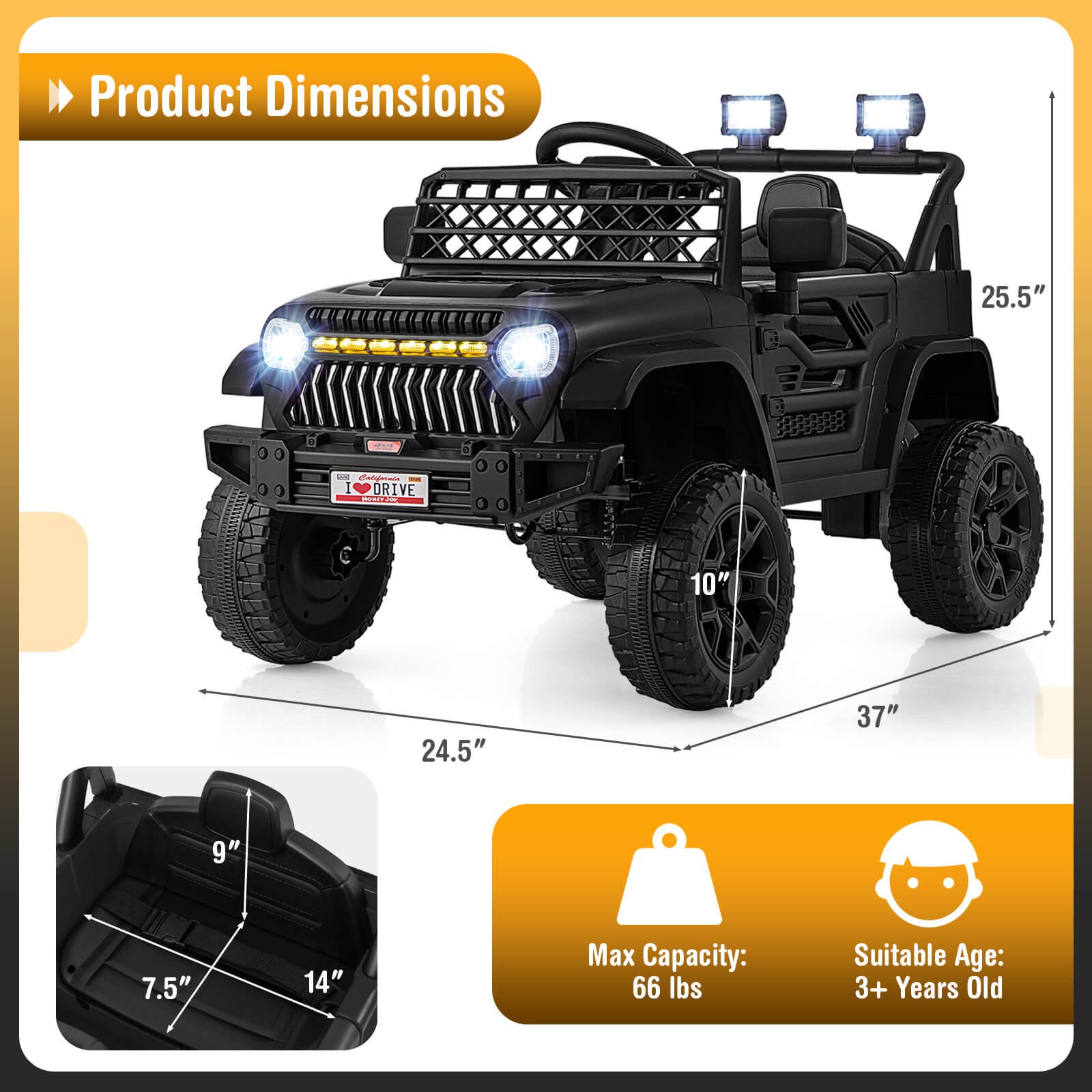 12V Kids Ride on Truck Car Battery Powered Toddler Electric Vehicle w/ 3 Speeds