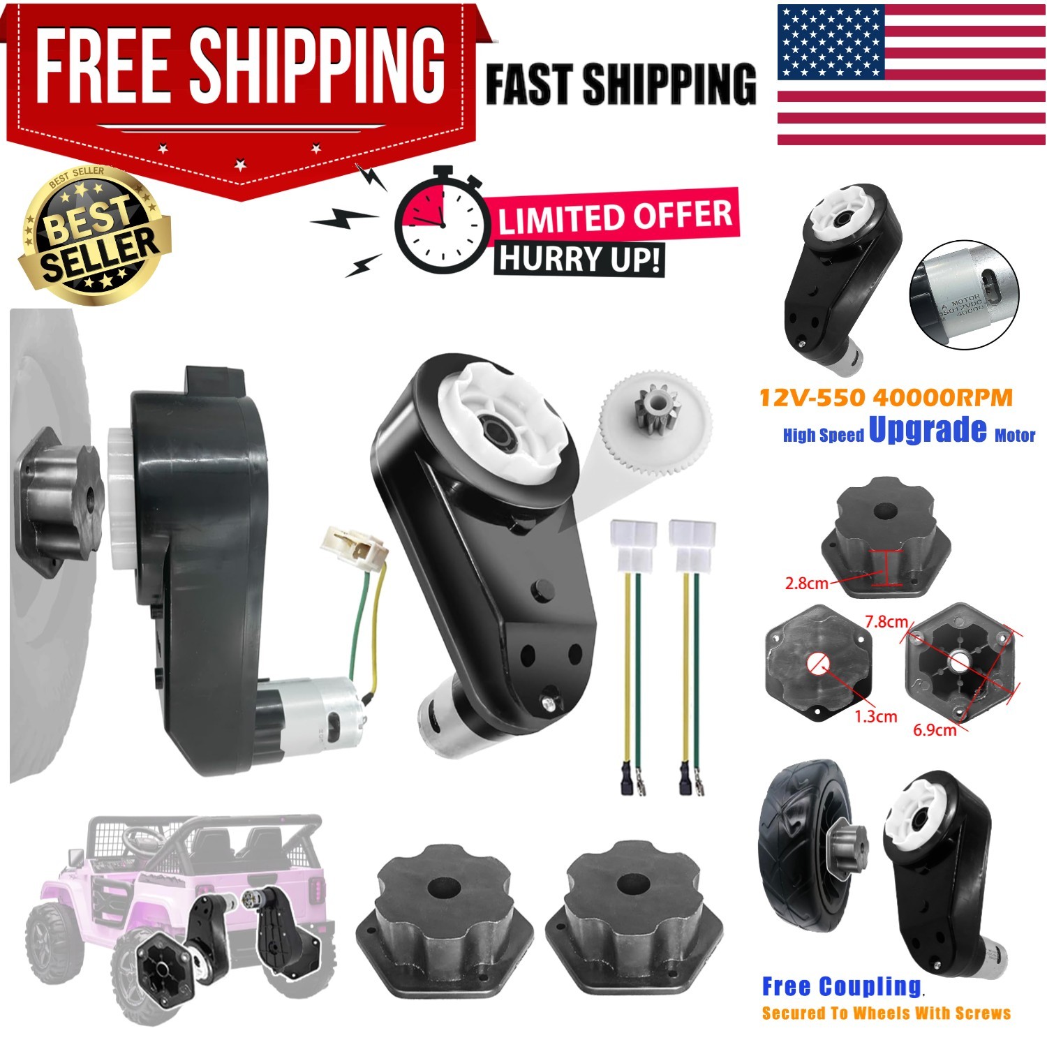 High-Performance 12 Volt Motor Gearbox 2-Pack – Ideal for Power Wheels Upgrade