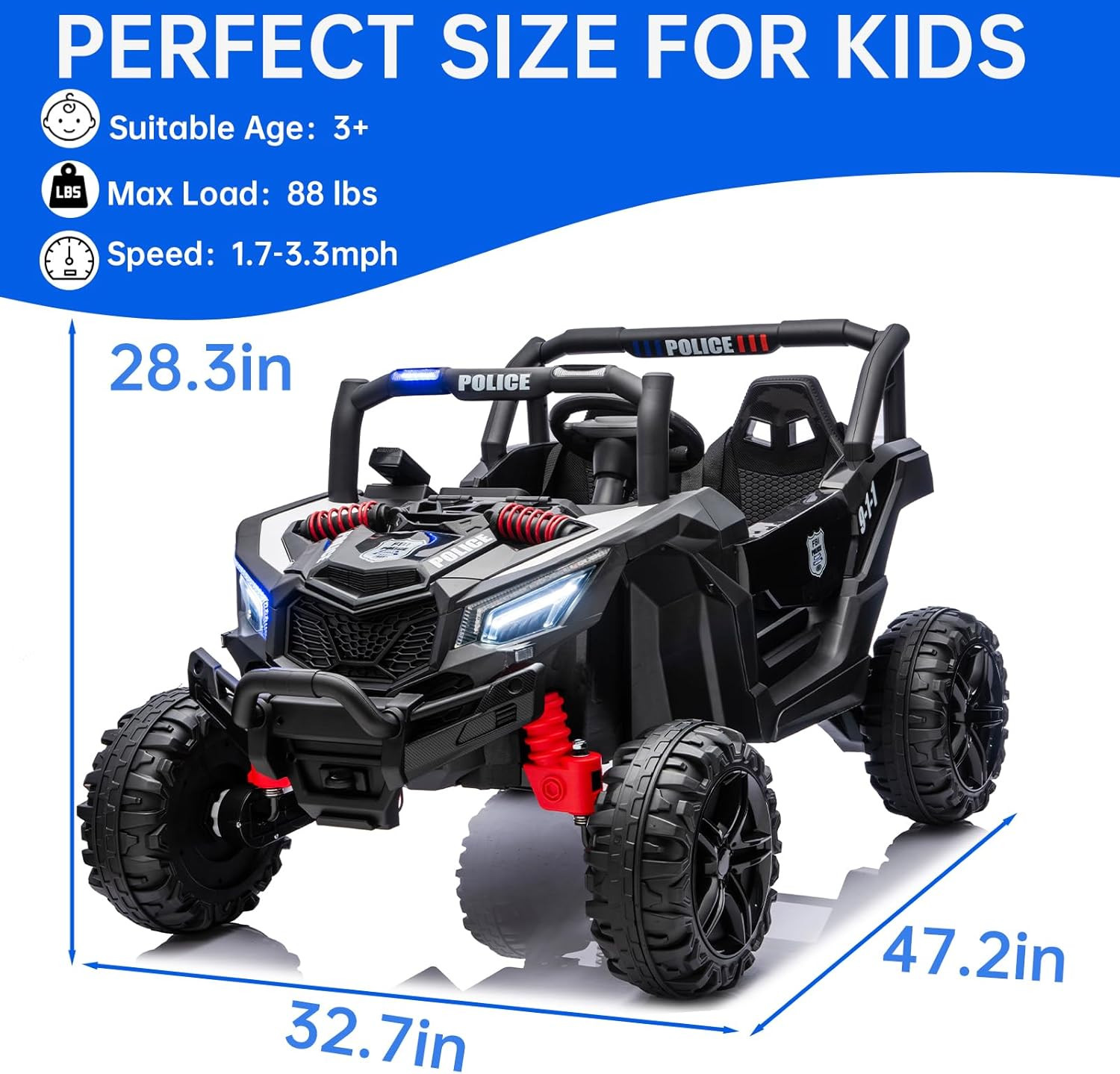 POSTACK 24V 2 Seater Kids Ride on Car with Parent Remote Control, 4WD Off-Road P