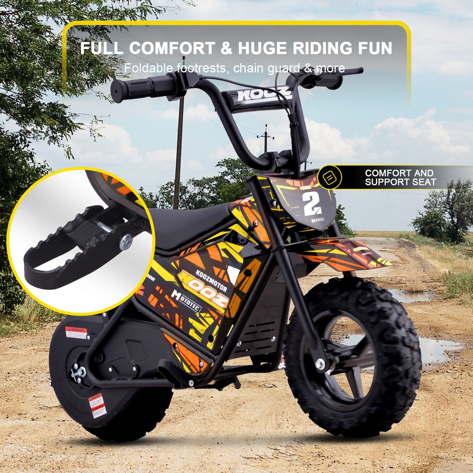 MotoTec 24V 250W Electric Mini Bike – Orange | Kids Ride-On Dirt Bike✅