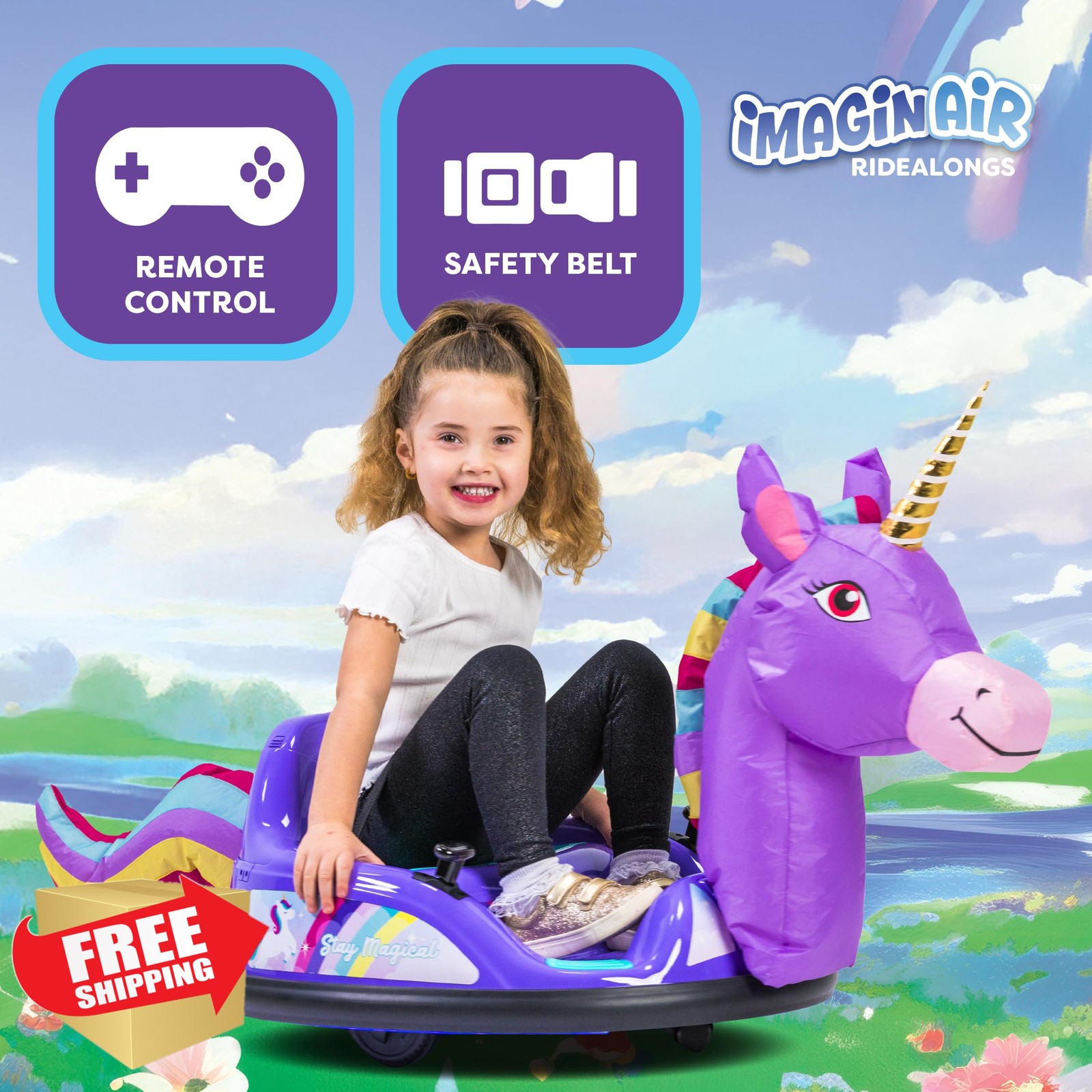 ImaginAir Purple Unicorn Bumper Car Ride On Toy