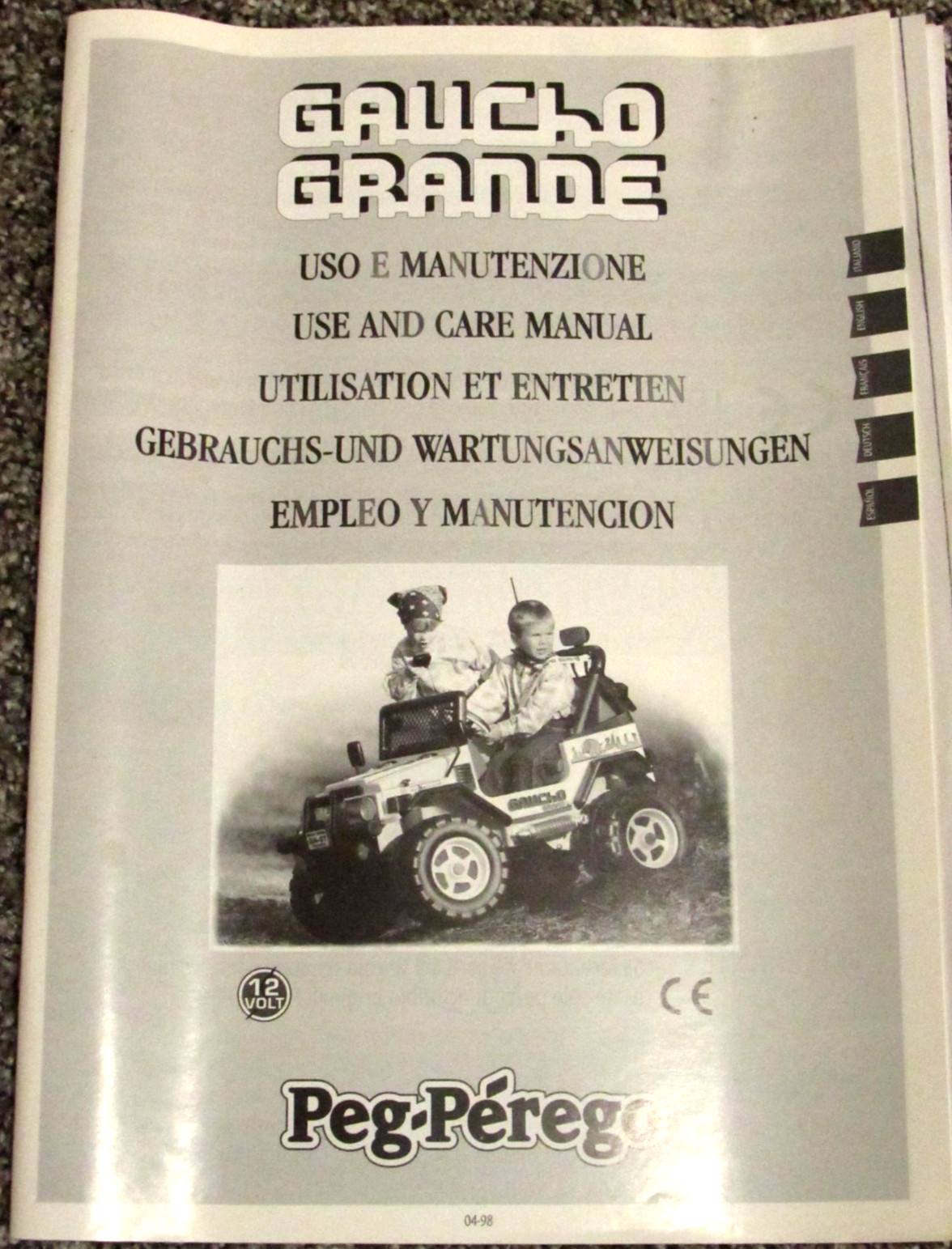 Peg Perego Adventure Gaucho Grande Use & Care Owners Manual 04/98