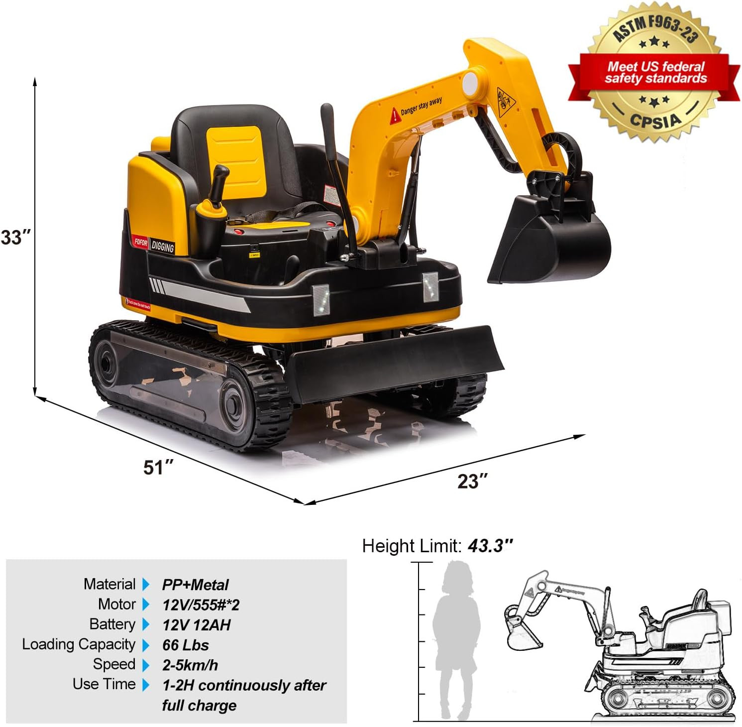 360 Degree Rotating Ride on Excavator and Bulldozer,12V12Ah Battery Powered Ride