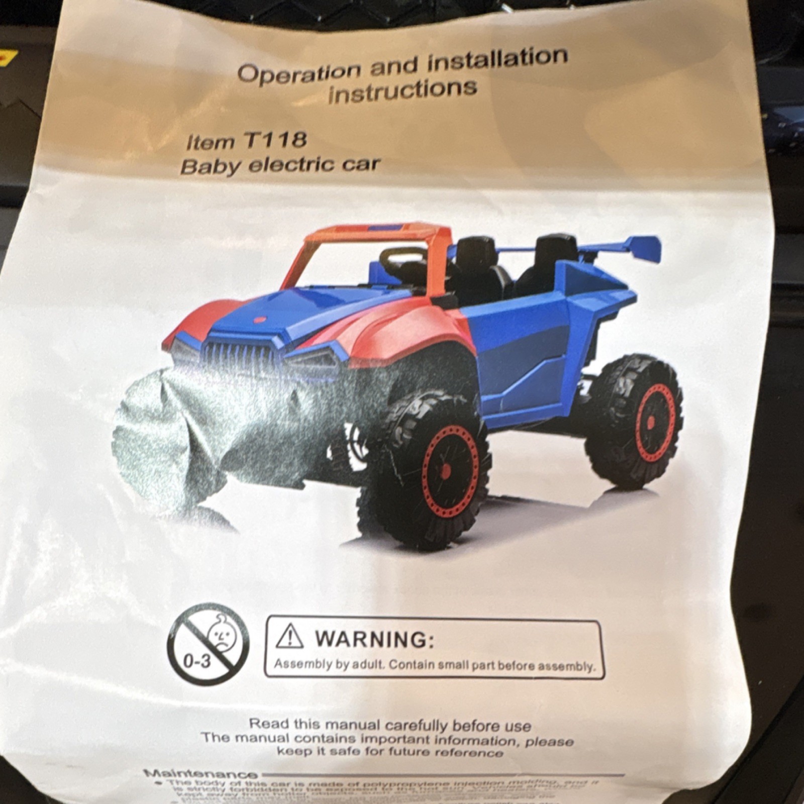 Black Battery Operated Ride-On Toy Car T118 All-Terrain for Ages 3-7